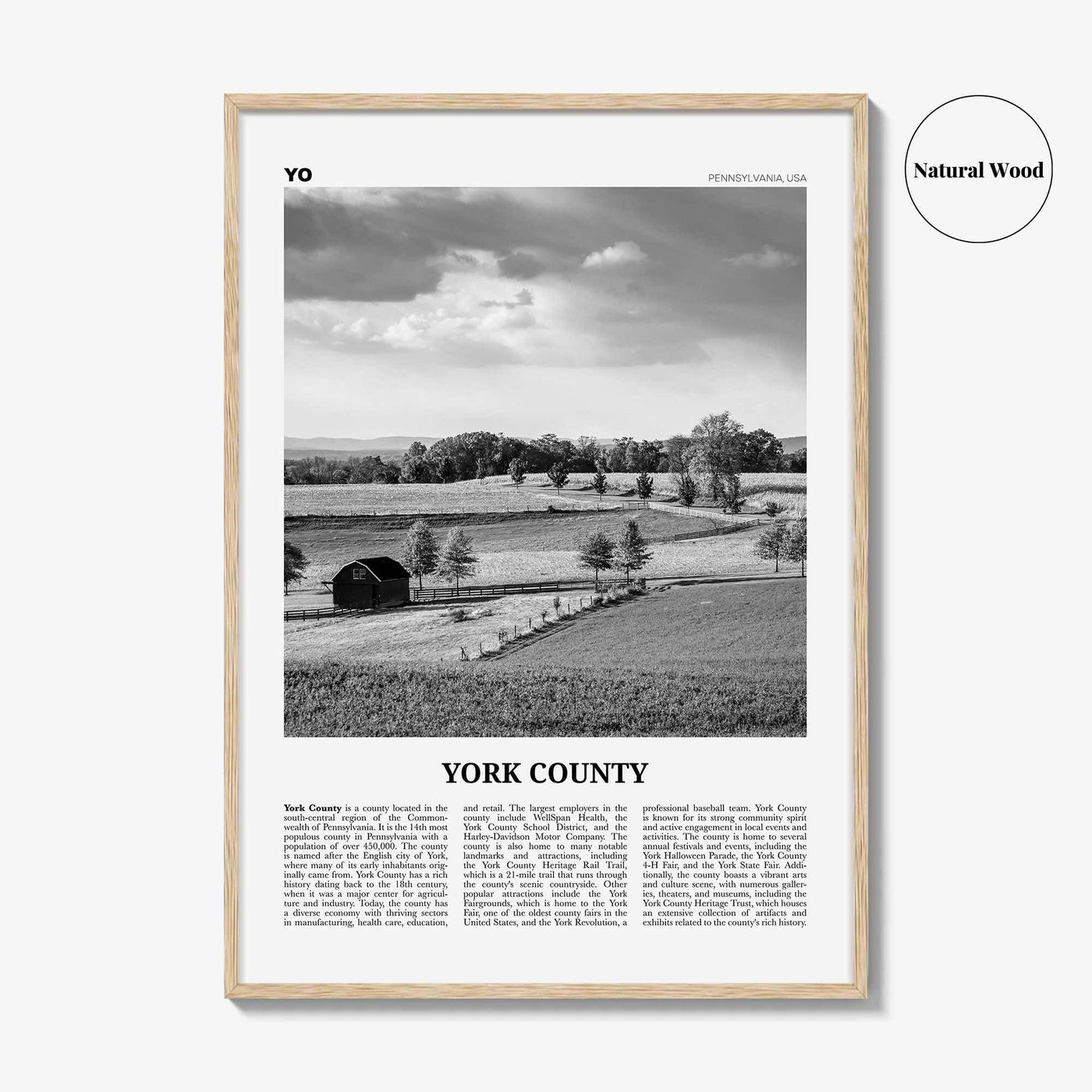 York County Print Black and White, York County Wall Art, York County Poster, York County Photo, York County Wall Décor, York County Map