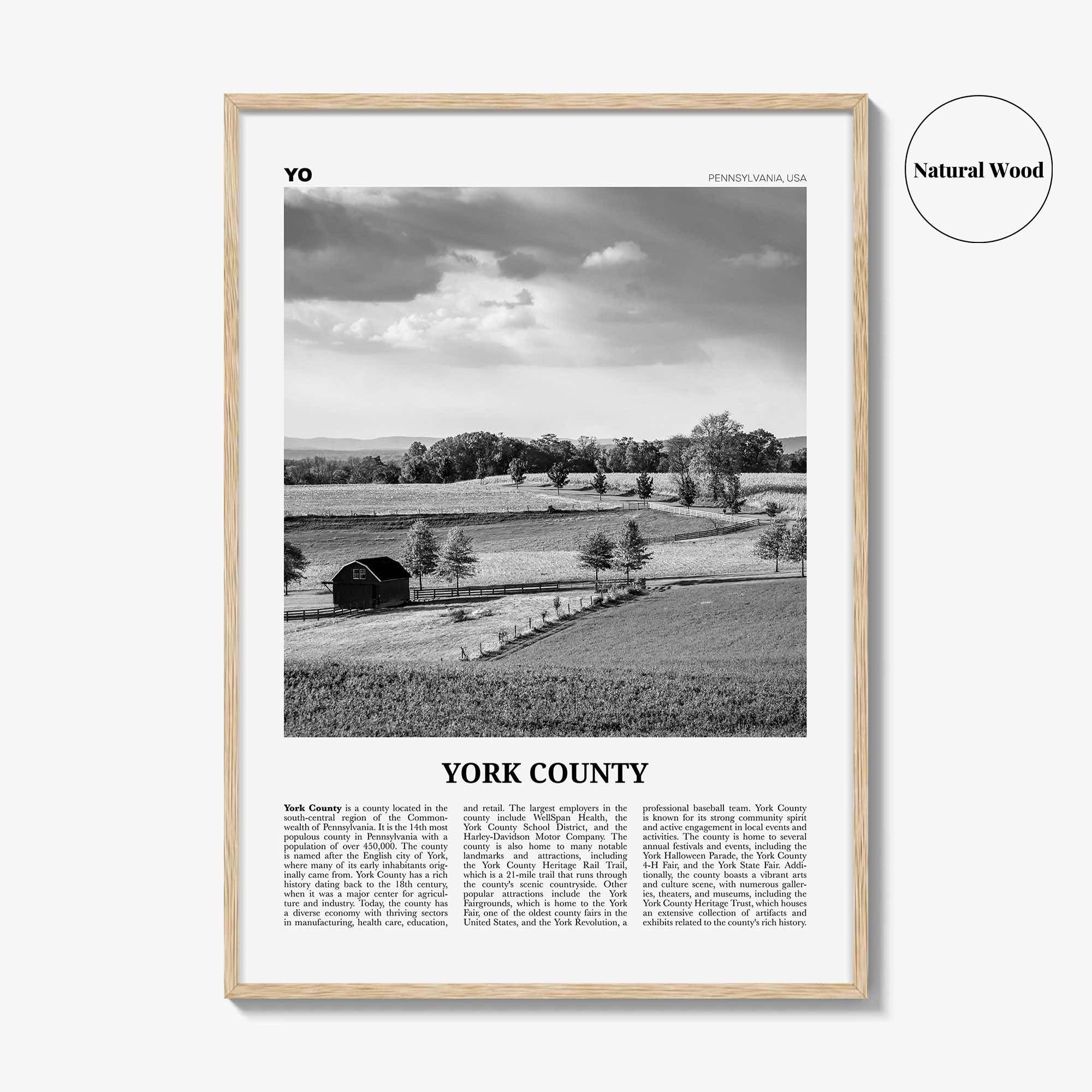 York County Print Black and White, York County Wall Art, York County Poster, York County Photo, York County Wall Décor, York County Map