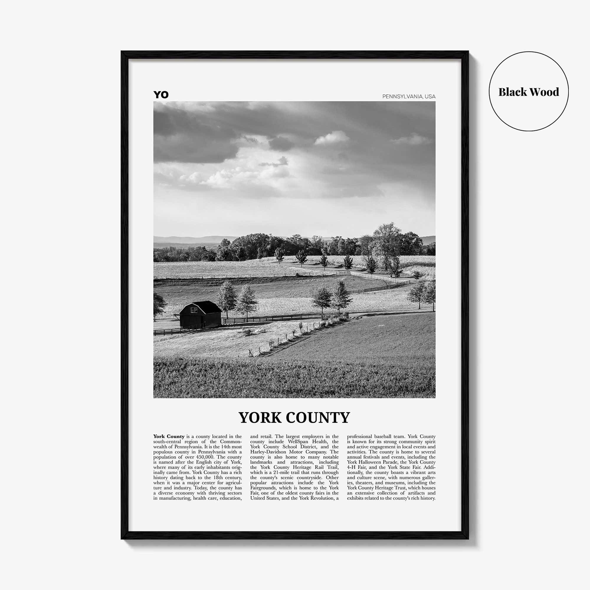 York County Print Black and White, York County Wall Art, York County Poster, York County Photo, York County Wall Décor, York County Map