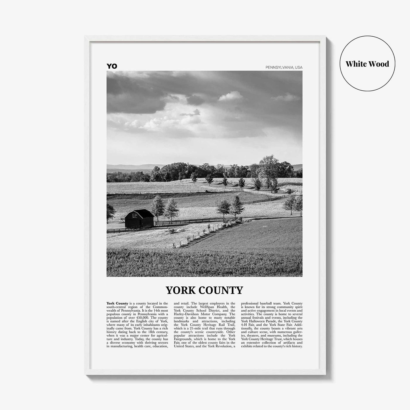 York County Print Black and White, York County Wall Art, York County Poster, York County Photo, York County Wall Décor, York County Map