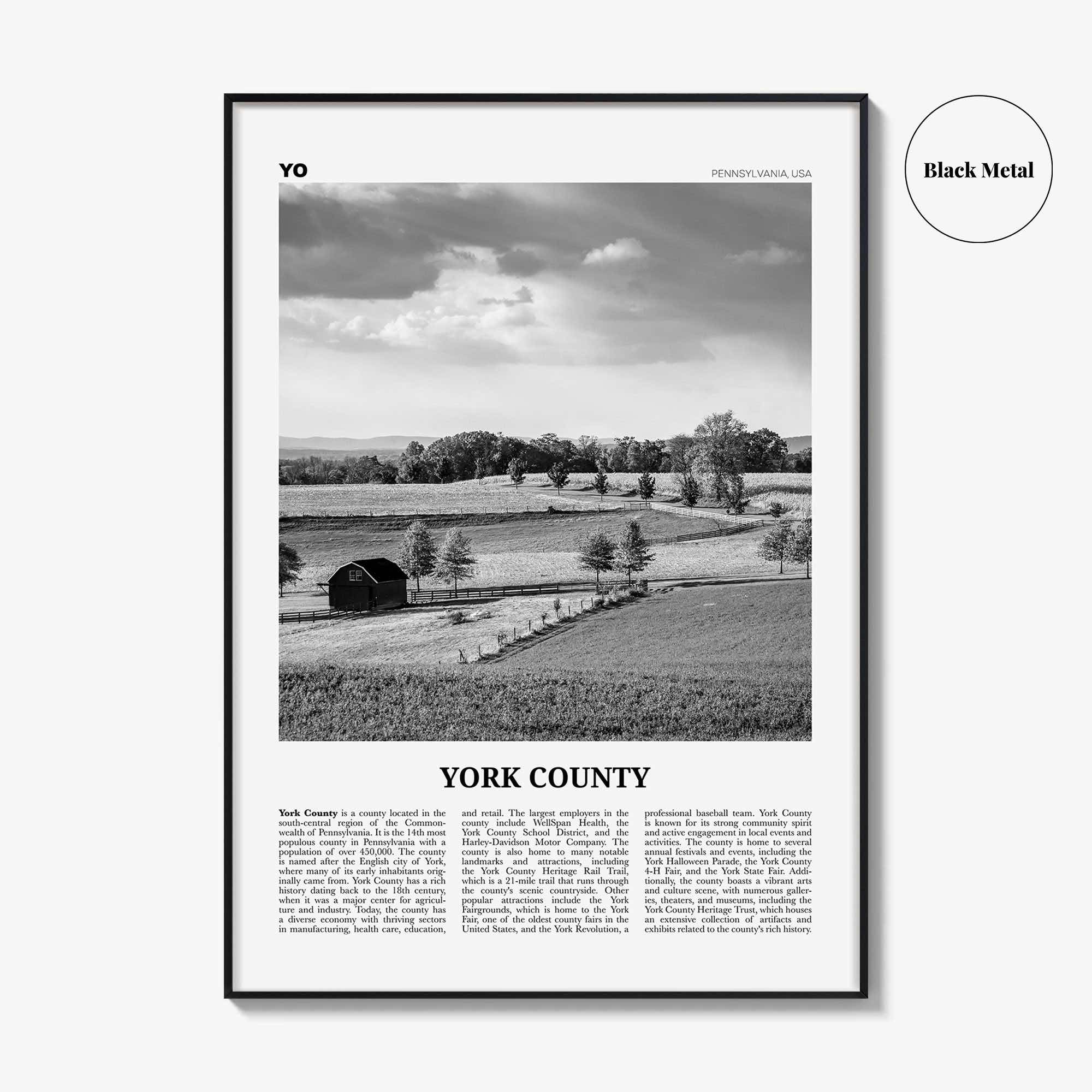 York County Print Black and White, York County Wall Art, York County Poster, York County Photo, York County Wall Décor, York County Map