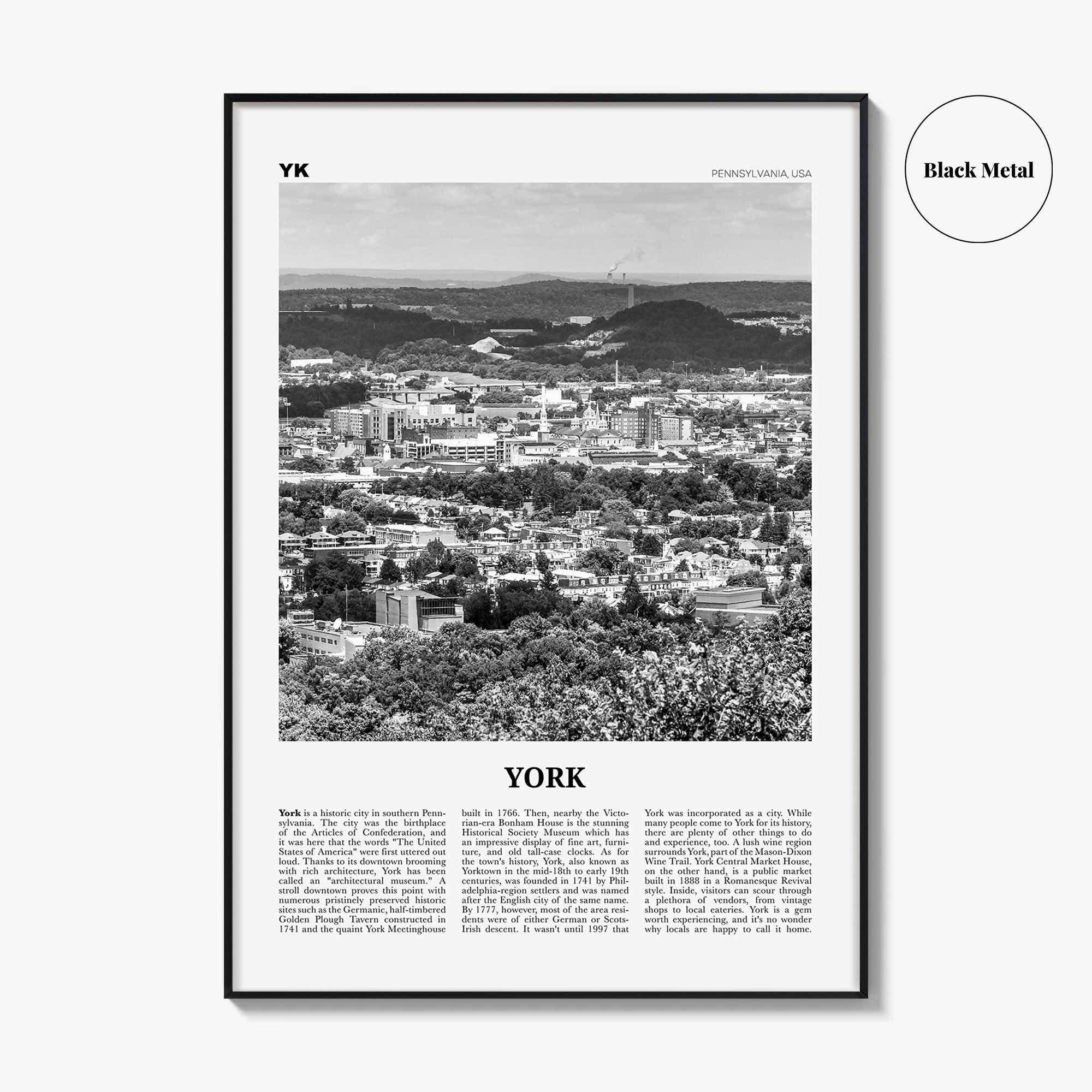 York Print Black and White Pennsylvania, York Wall Art, York Poster, York Photo, York Wall Décor, York Map, Pennsylvania, USA