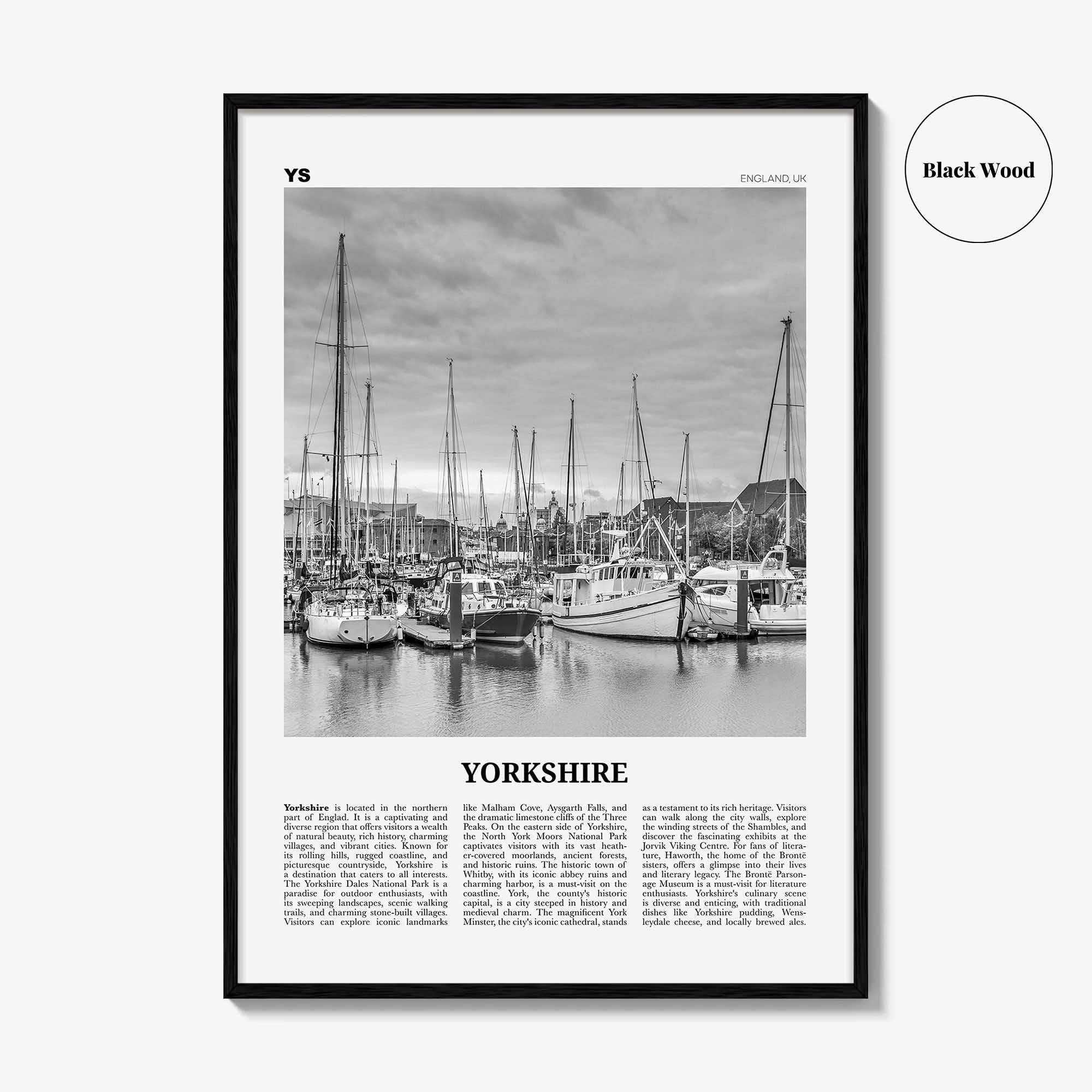 Yorkshire Print Black and White, Yorkshire Wall Art, Yorkshire Poster, Yorkshire Photo, Wall Décor, Yorkshire Map, England, United Kingdom