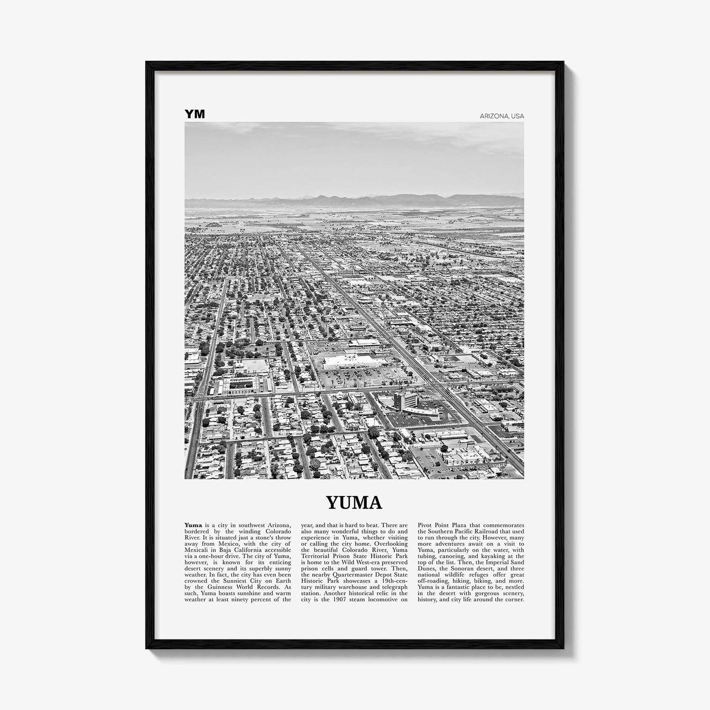 Yuma Print Black and White, Yuma Wall Art, Yuma Poster, Yuma Photo, Yuma Wall Décor, Yuma Map, Arizona, USA
