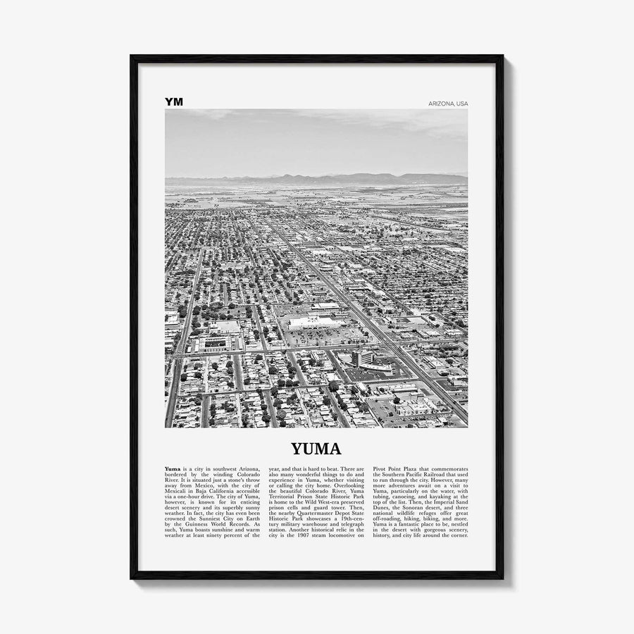Yuma Print Black and White, Yuma Wall Art, Yuma Poster, Yuma Photo, Yuma Wall Décor, Yuma Map, Arizona, USA