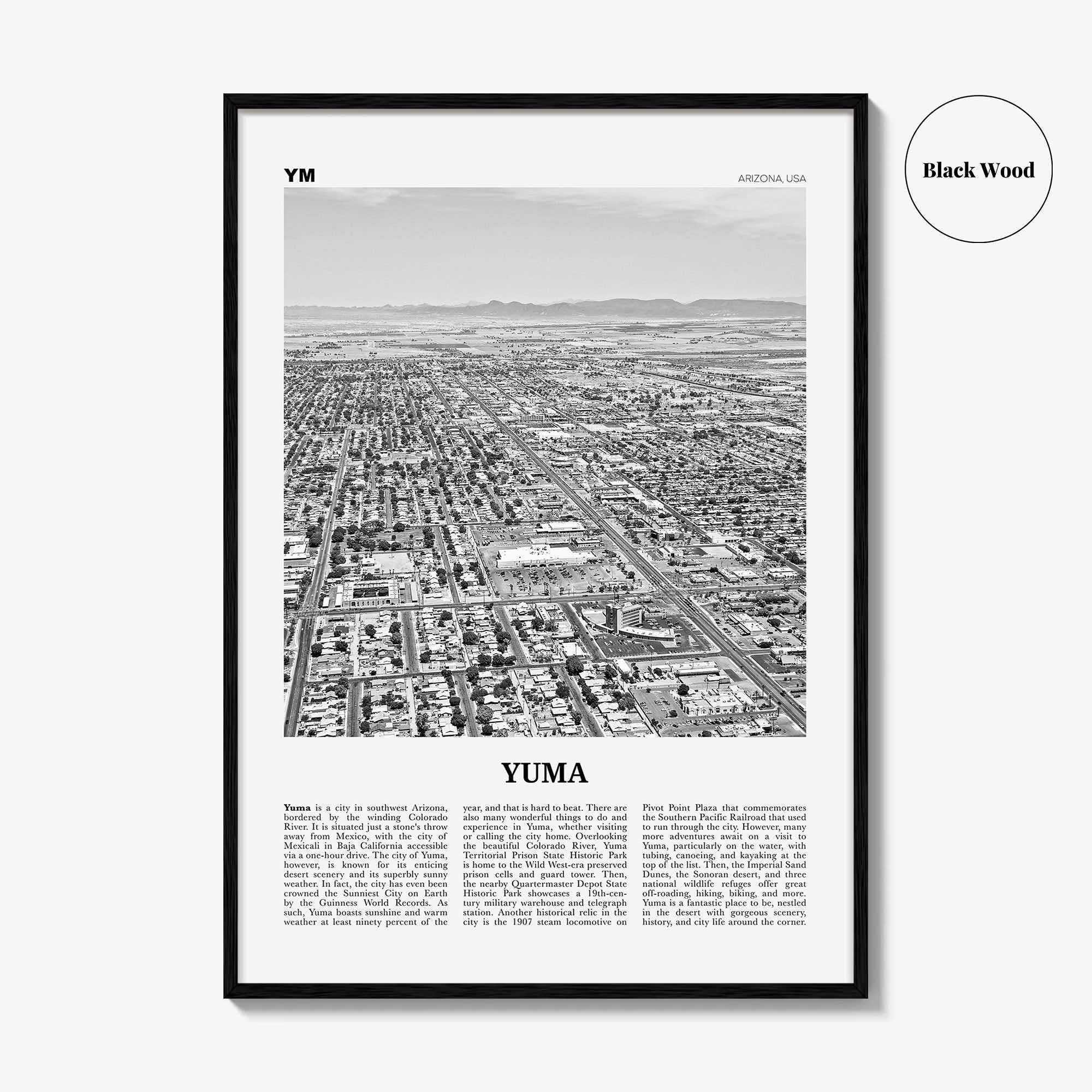 Yuma Print Black and White, Yuma Wall Art, Yuma Poster, Yuma Photo, Yuma Wall Décor, Yuma Map, Arizona, USA