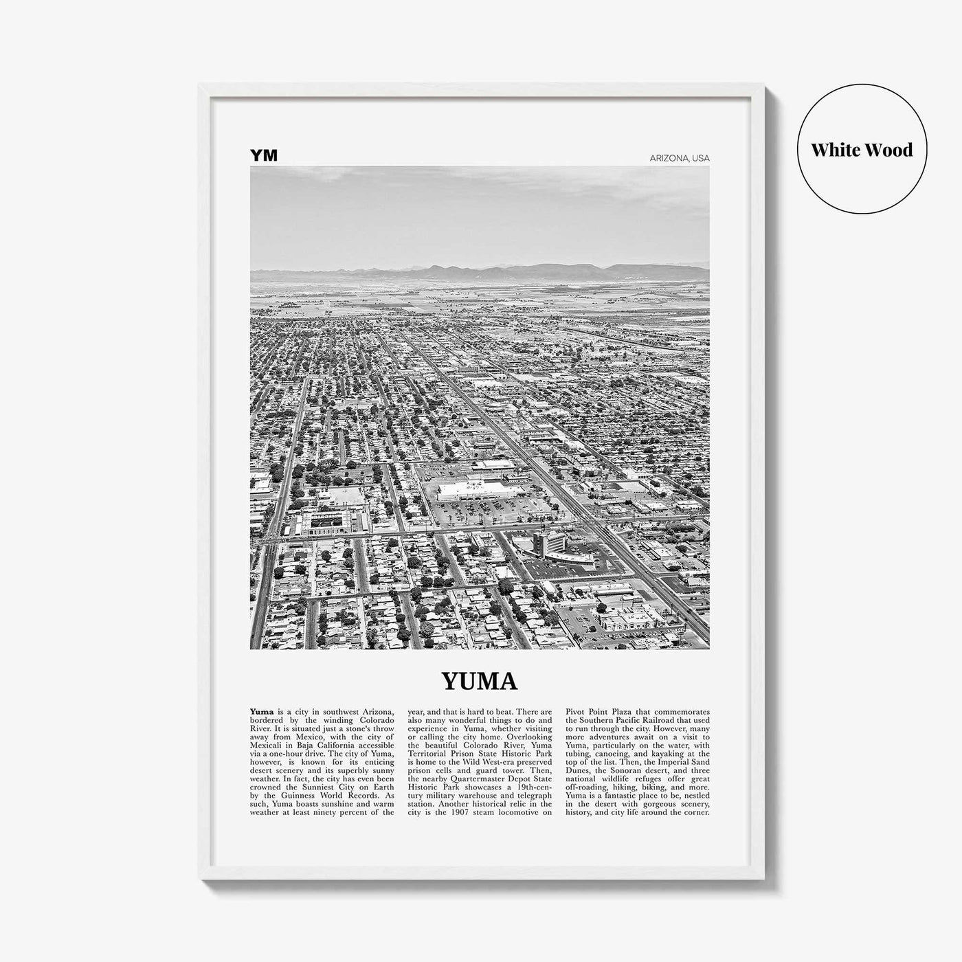 Yuma Print Black and White, Yuma Wall Art, Yuma Poster, Yuma Photo, Yuma Wall Décor, Yuma Map, Arizona, USA
