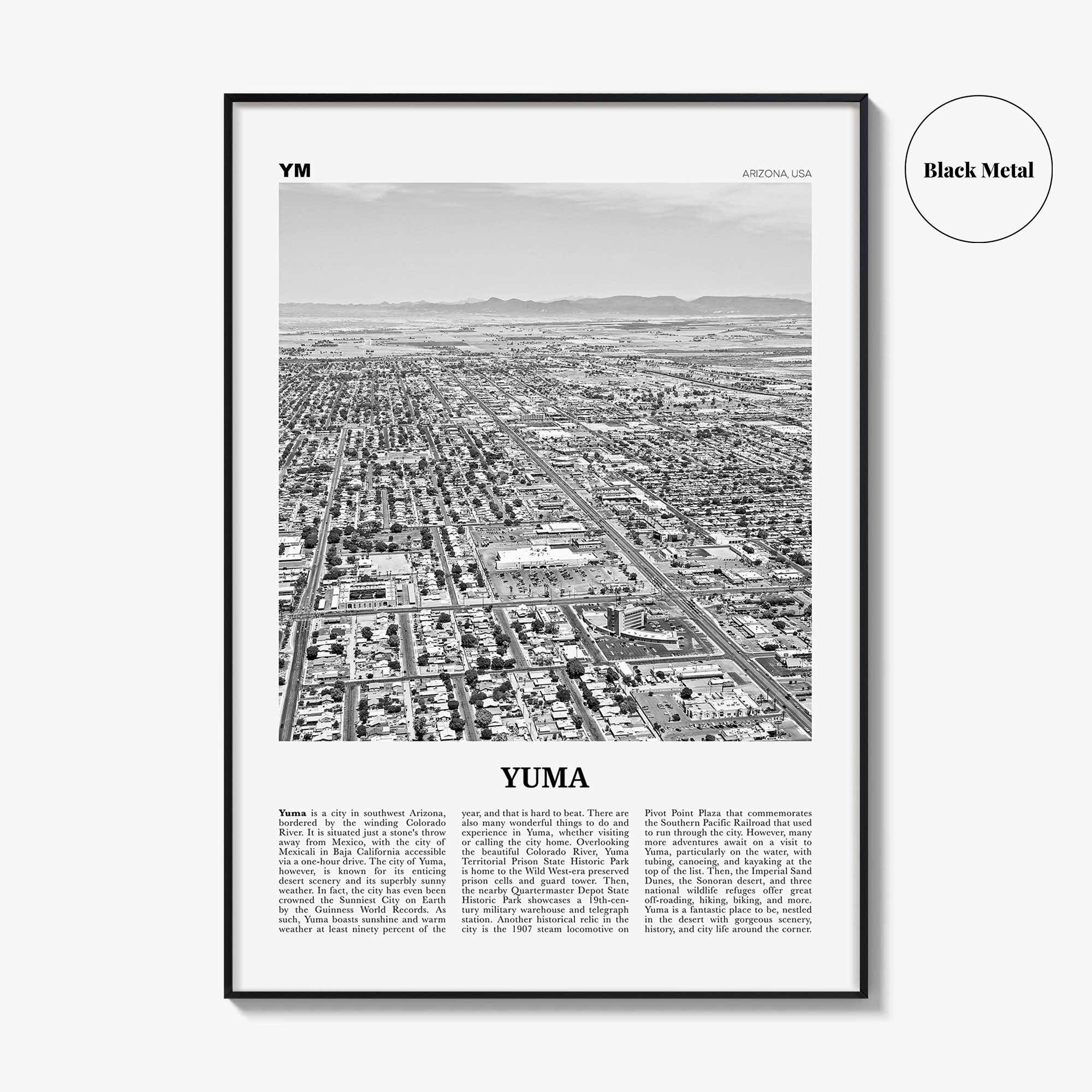 Yuma Print Black and White, Yuma Wall Art, Yuma Poster, Yuma Photo, Yuma Wall Décor, Yuma Map, Arizona, USA