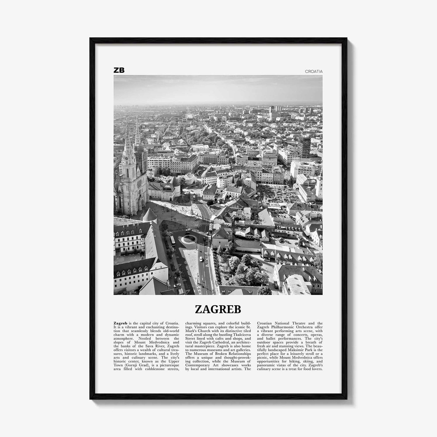 Zagreb Print Black and White, Zagreb Wall Art, Zagreb Poster, Zagreb Photo, Zagreb Wall Decor, Croatia, Medvednica, Hrvatska, Europe