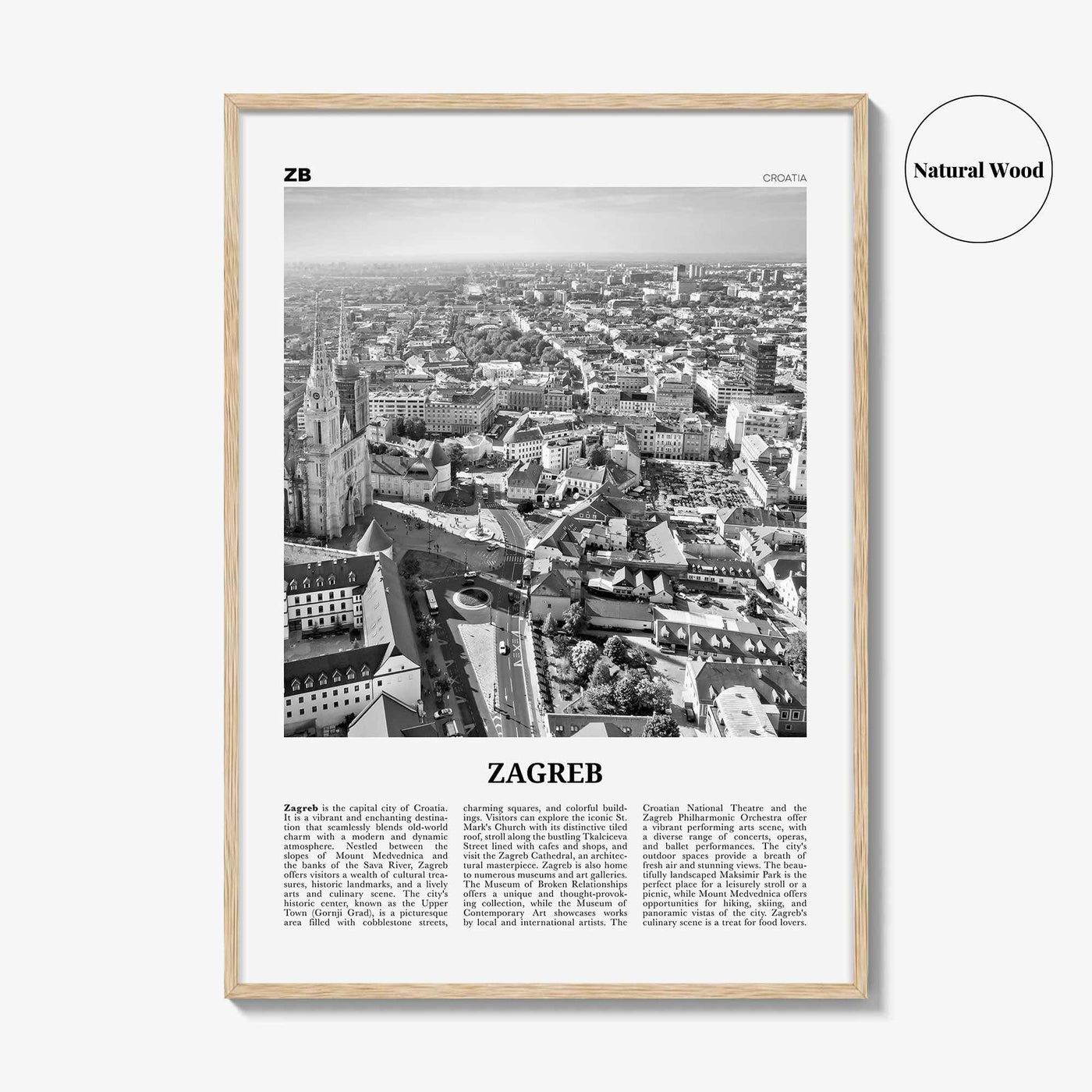 Zagreb Print Black and White, Zagreb Wall Art, Zagreb Poster, Zagreb Photo, Zagreb Wall Decor, Croatia, Medvednica, Hrvatska, Europe