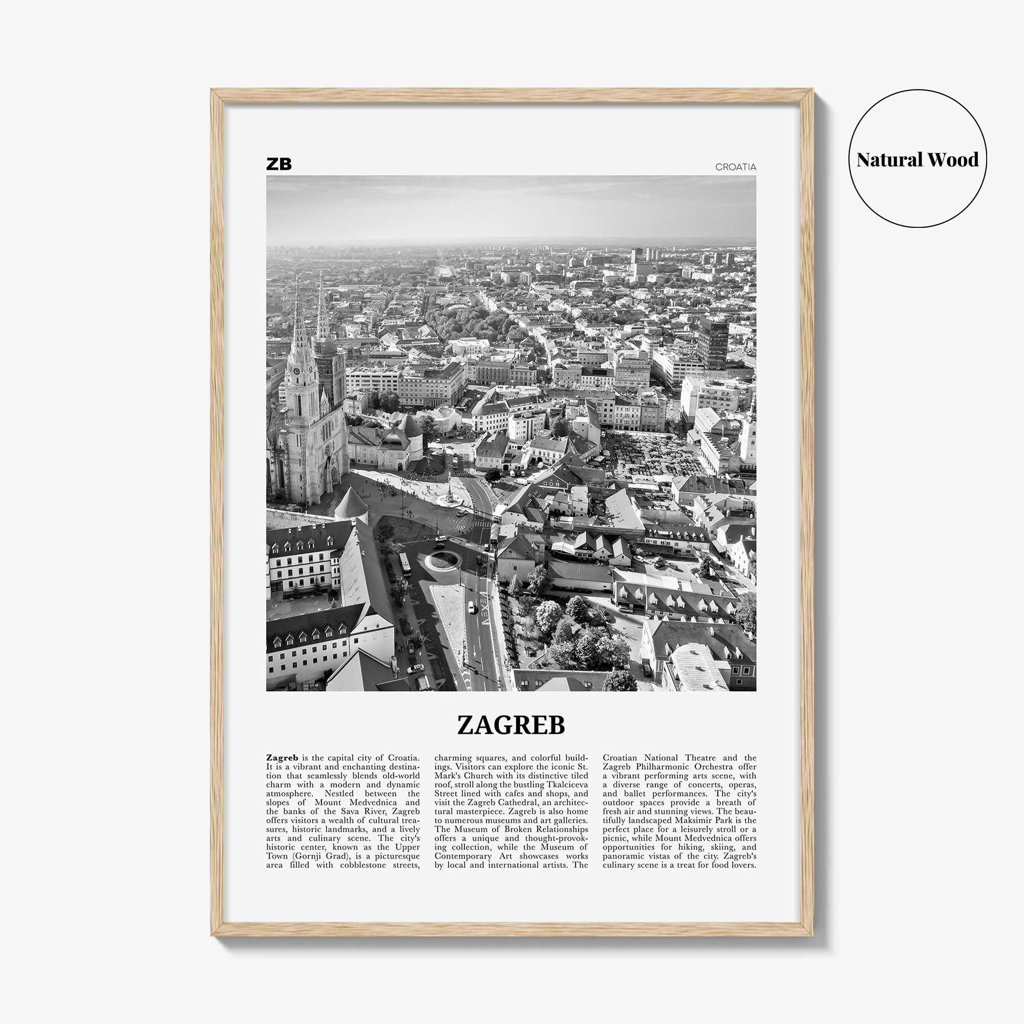 Zagreb Print Black and White, Zagreb Wall Art, Zagreb Poster, Zagreb Photo, Zagreb Wall Decor, Croatia, Medvednica, Hrvatska, Europe