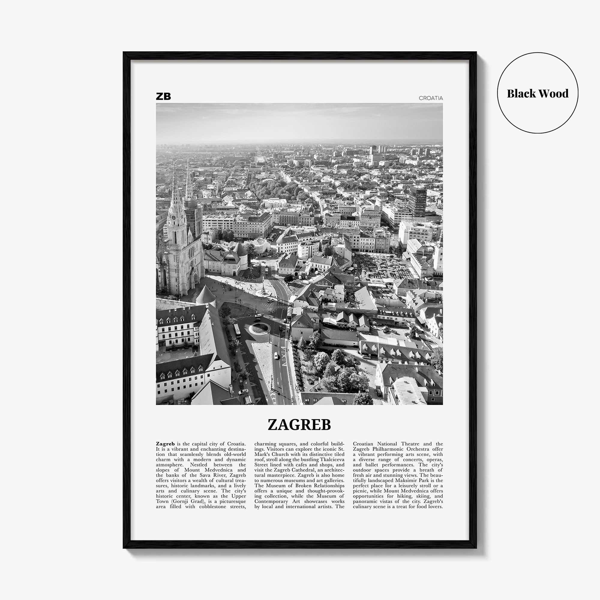 Zagreb Print Black and White, Zagreb Wall Art, Zagreb Poster, Zagreb Photo, Zagreb Wall Decor, Croatia, Medvednica, Hrvatska, Europe