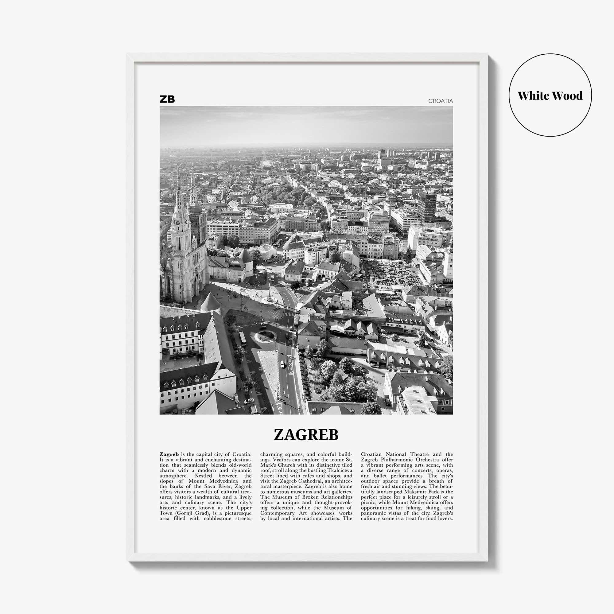 Zagreb Print Black and White, Zagreb Wall Art, Zagreb Poster, Zagreb Photo, Zagreb Wall Decor, Croatia, Medvednica, Hrvatska, Europe