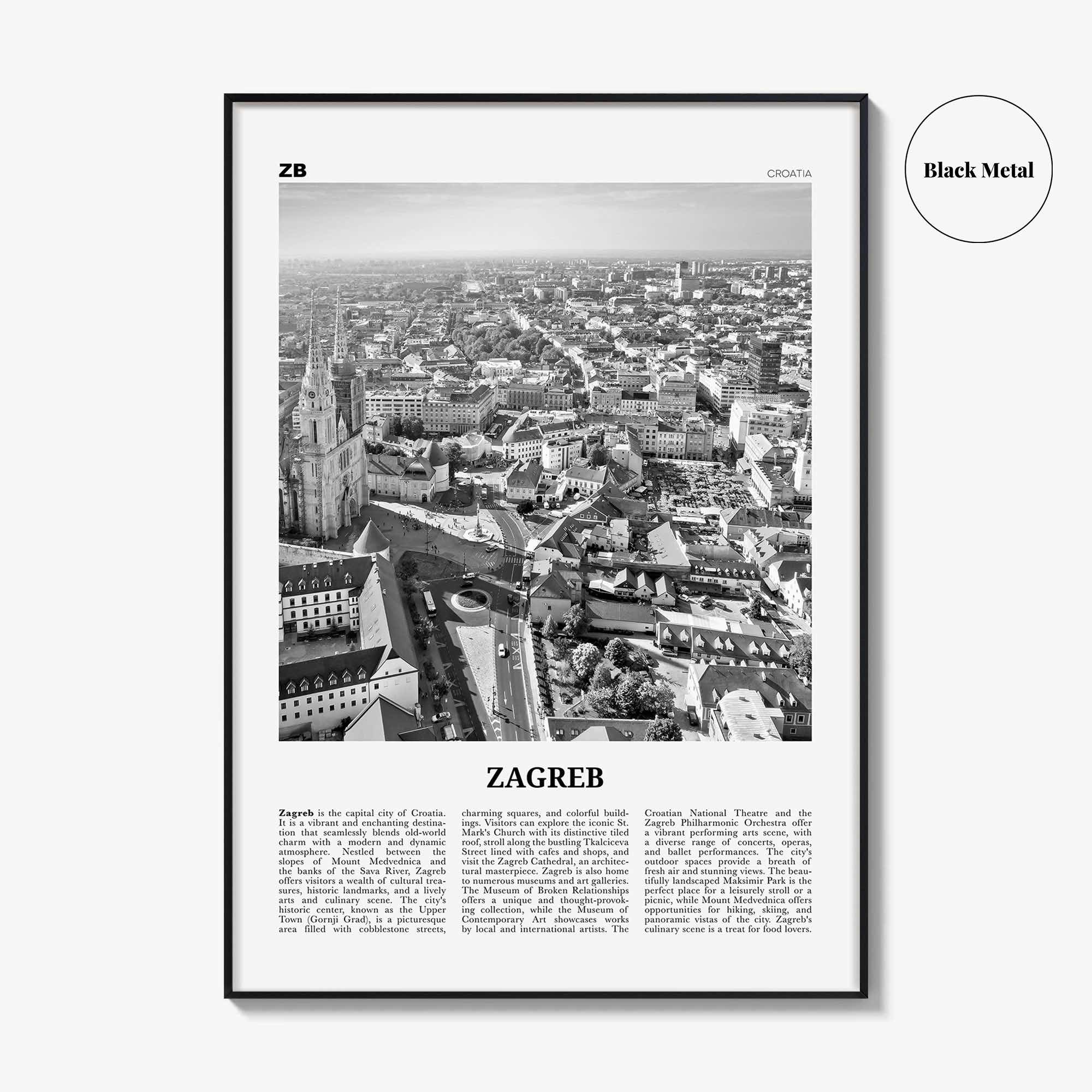 Zagreb Print Black and White, Zagreb Wall Art, Zagreb Poster, Zagreb Photo, Zagreb Wall Decor, Croatia, Medvednica, Hrvatska, Europe