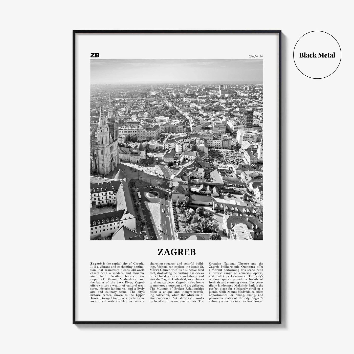 Zagreb Print Black and White, Zagreb Wall Art, Zagreb Poster, Zagreb Photo, Zagreb Wall Decor, Croatia, Medvednica, Hrvatska, Europe