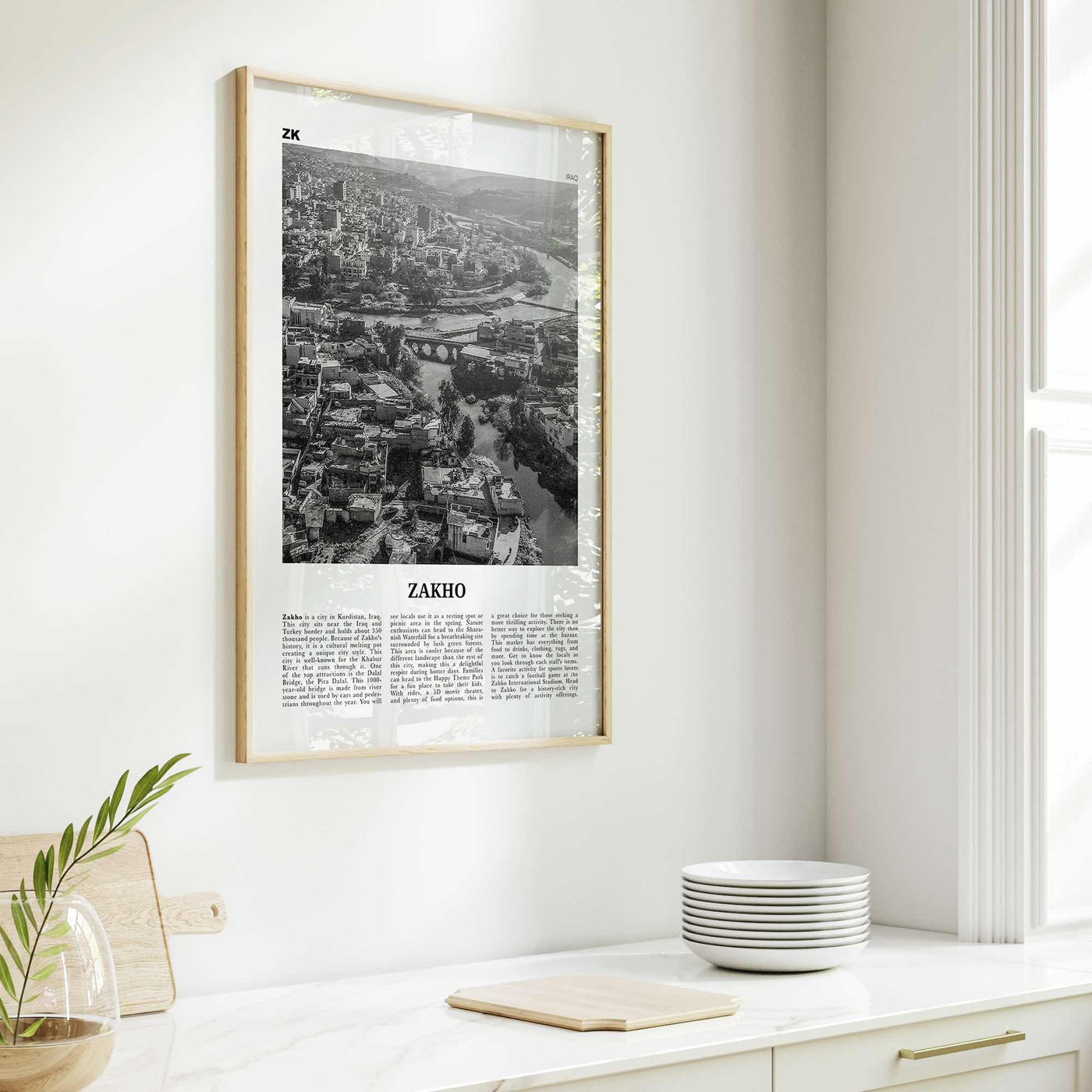 Zakho Print Black and White, Zakho Wall Art, Zakho Poster, Zakho Photo, Zakho Wall Décor, Zakho Map, Iraq