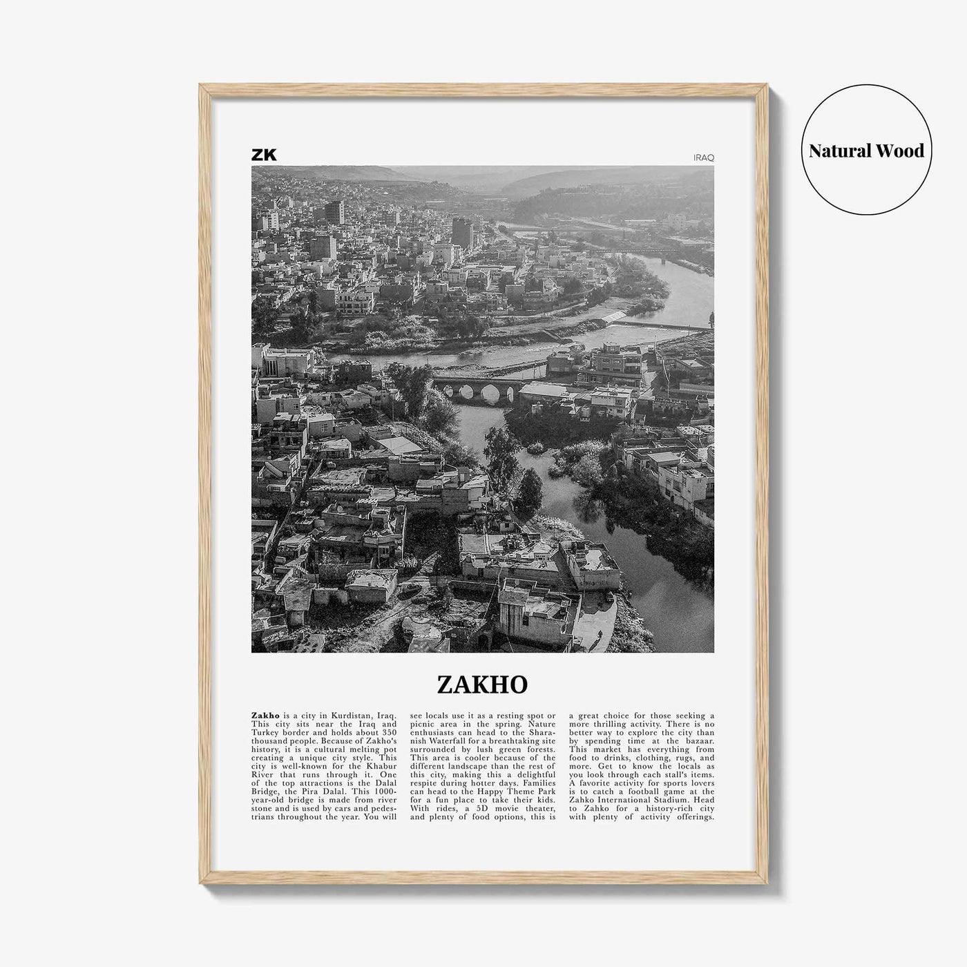 Zakho Print Black and White, Zakho Wall Art, Zakho Poster, Zakho Photo, Zakho Wall Décor, Zakho Map, Iraq