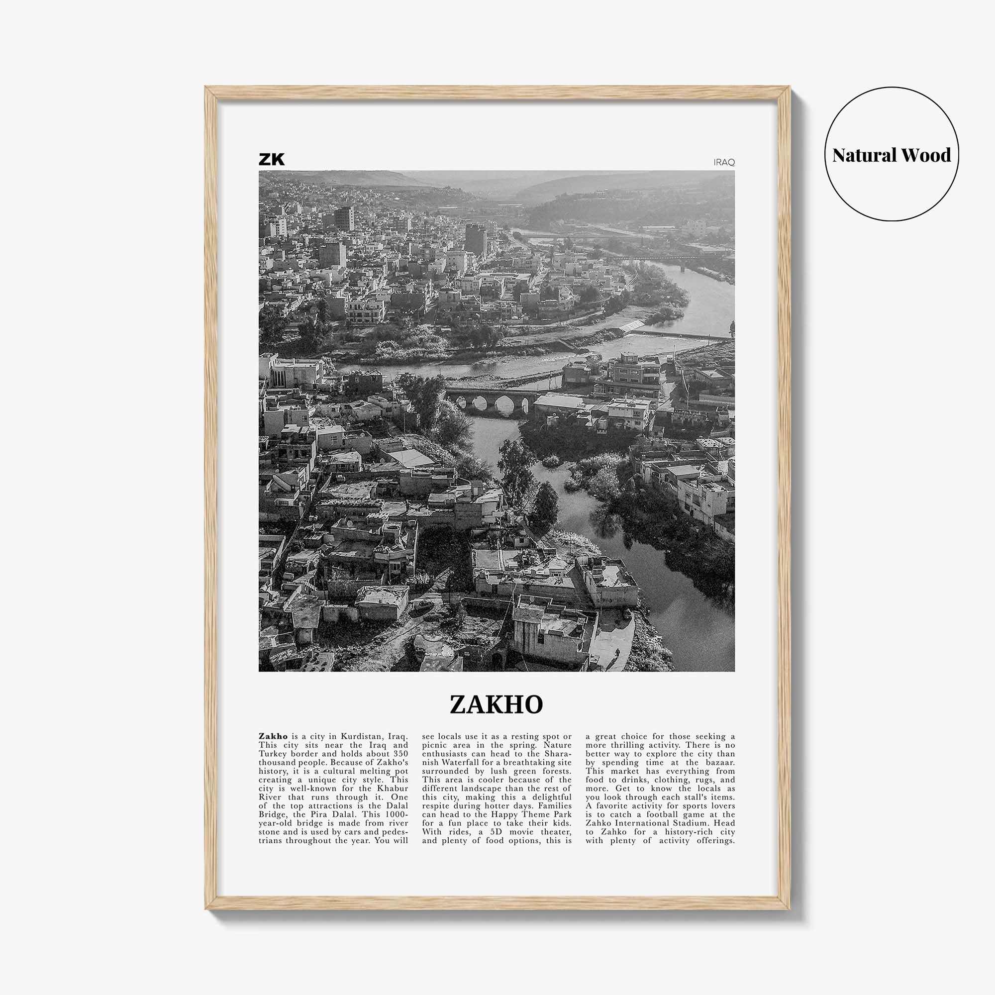 Zakho Print Black and White, Zakho Wall Art, Zakho Poster, Zakho Photo, Zakho Wall Décor, Zakho Map, Iraq