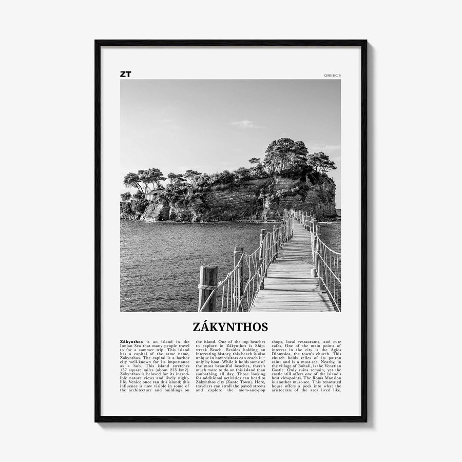 Zakynthos Print Black and White, Zákynthos Wall Art, Zákynthos Poster, Zákynthos Photo, Zákynthos Wall Décor, Zákynthos Map, Greece