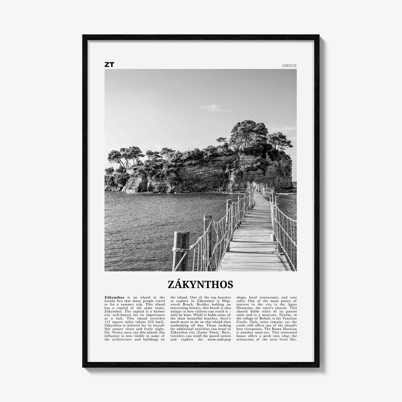Zakynthos Print Black and White, Zákynthos Wall Art, Zákynthos Poster, Zákynthos Photo, Zákynthos Wall Décor, Zákynthos Map, Greece