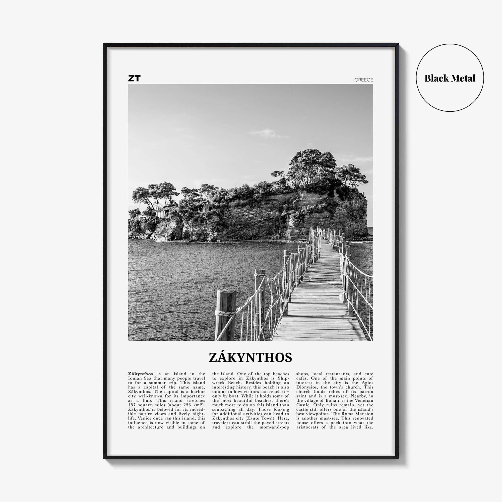Zakynthos Print Black and White, Zákynthos Wall Art, Zákynthos Poster, Zákynthos Photo, Zákynthos Wall Décor, Zákynthos Map, Greece