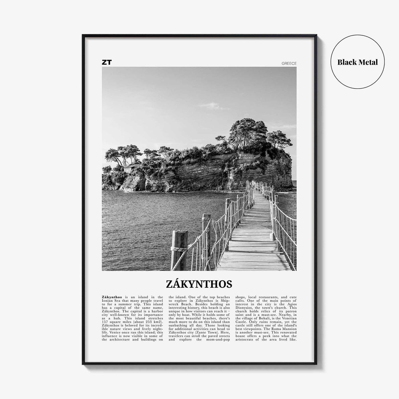 Zakynthos Print Black and White, Zákynthos Wall Art, Zákynthos Poster, Zákynthos Photo, Zákynthos Wall Décor, Zákynthos Map, Greece