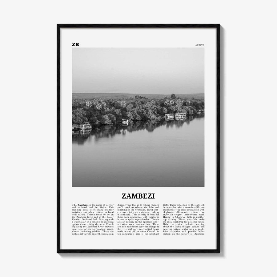Zambezi Print Black and White, Zambezi Wall Art, Zambezi Poster, Zambezi Photo, Zambezi Wall Décor, Zambezi Map, Africa