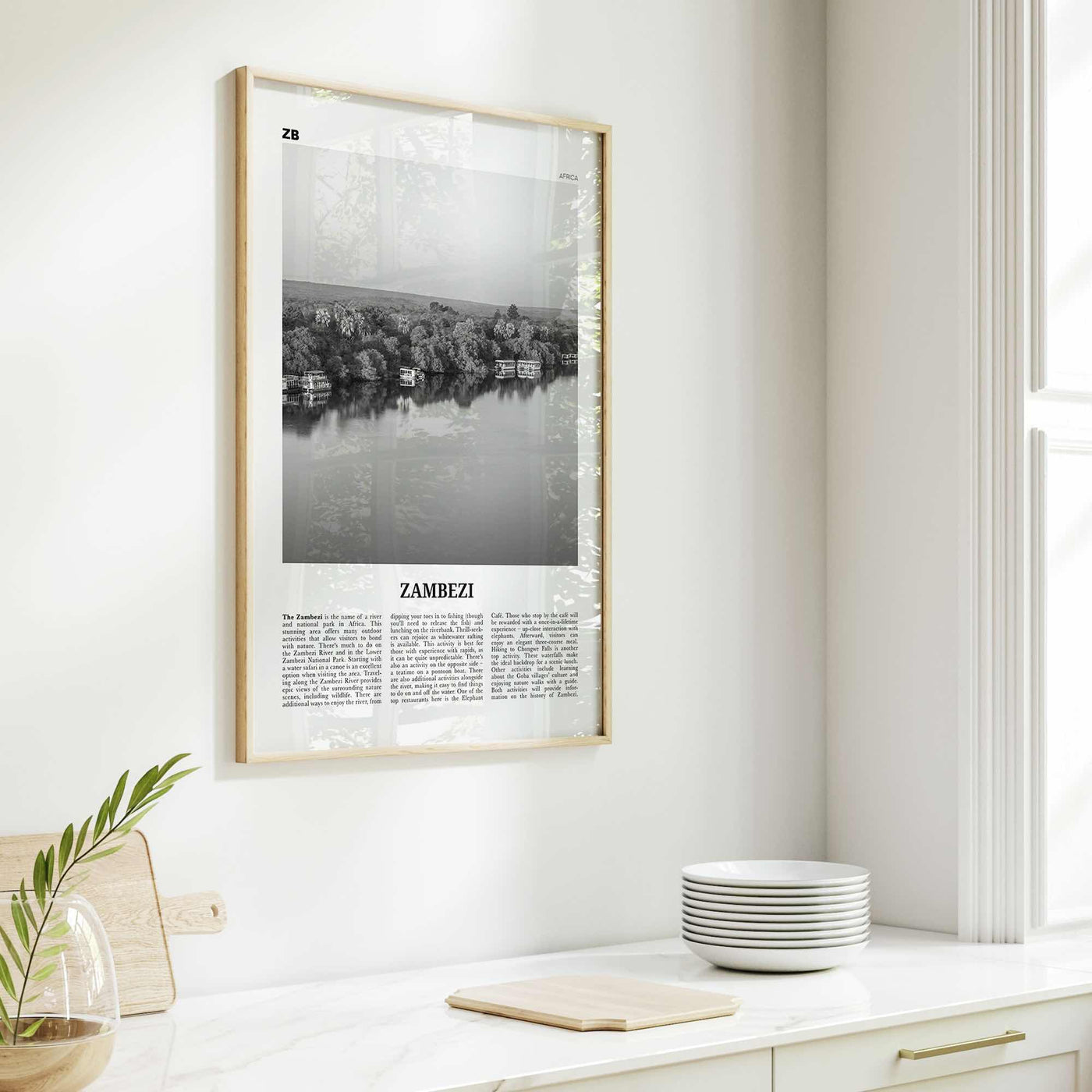 Zambezi Print Black and White, Zambezi Wall Art, Zambezi Poster, Zambezi Photo, Zambezi Wall Décor, Zambezi Map, Africa