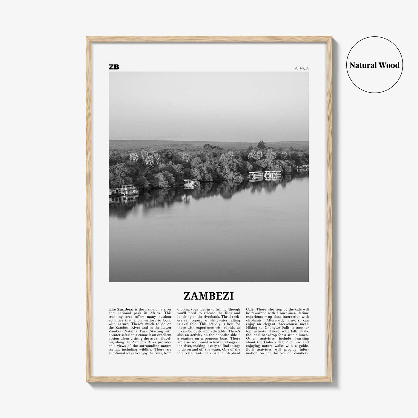 Zambezi Print Black and White, Zambezi Wall Art, Zambezi Poster, Zambezi Photo, Zambezi Wall Décor, Zambezi Map, Africa