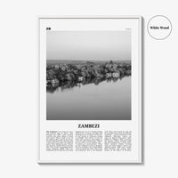 Zambezi Print Black and White, Zambezi Wall Art, Zambezi Poster, Zambezi Photo, Zambezi Wall Décor, Zambezi Map, Africa