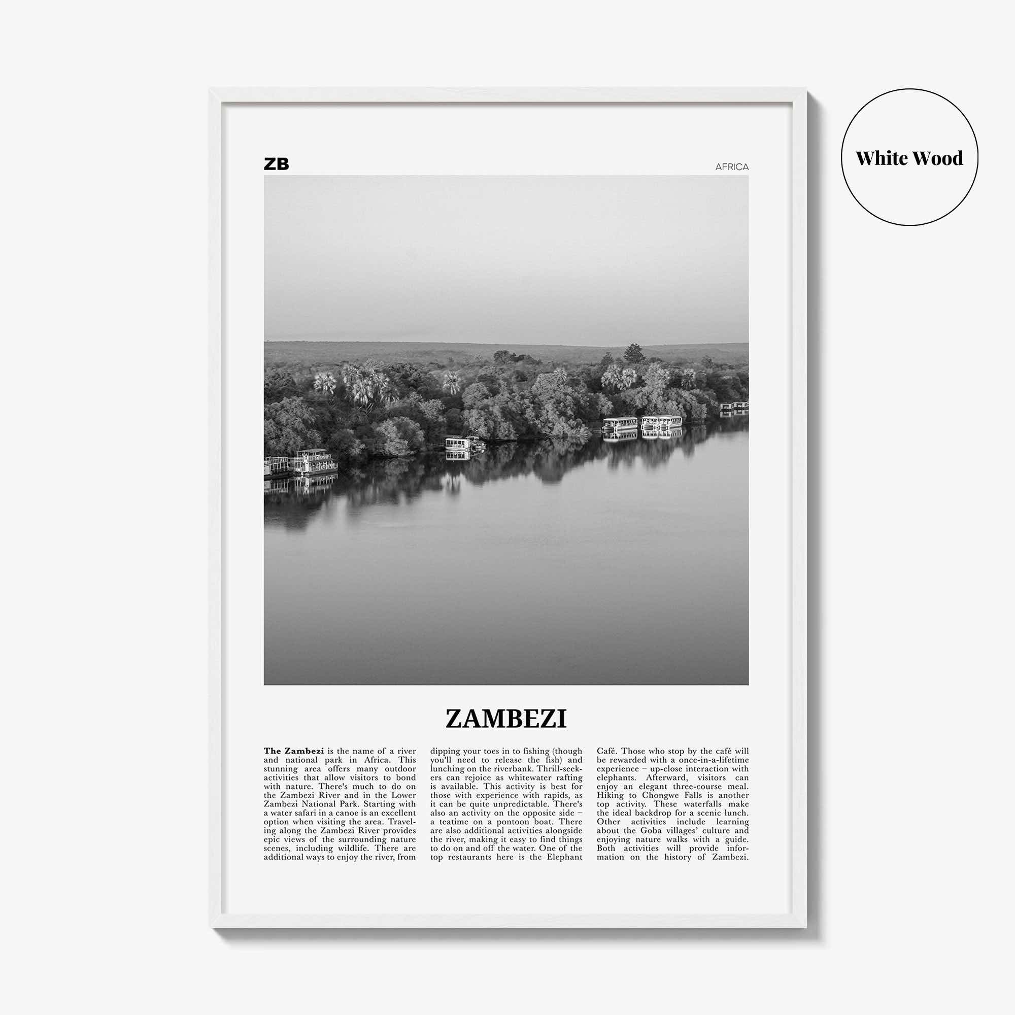 Zambezi Print Black and White, Zambezi Wall Art, Zambezi Poster, Zambezi Photo, Zambezi Wall Décor, Zambezi Map, Africa