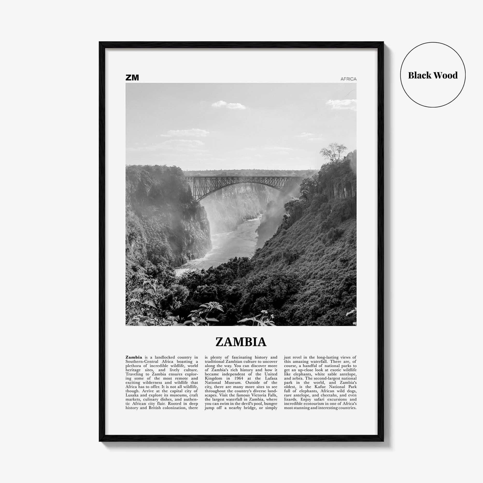 Zambia Print Black and White, Zambia Wall Art, Zambia Poster, Zambia Photo, Zambia Wall Decor, Lusaka, Africa