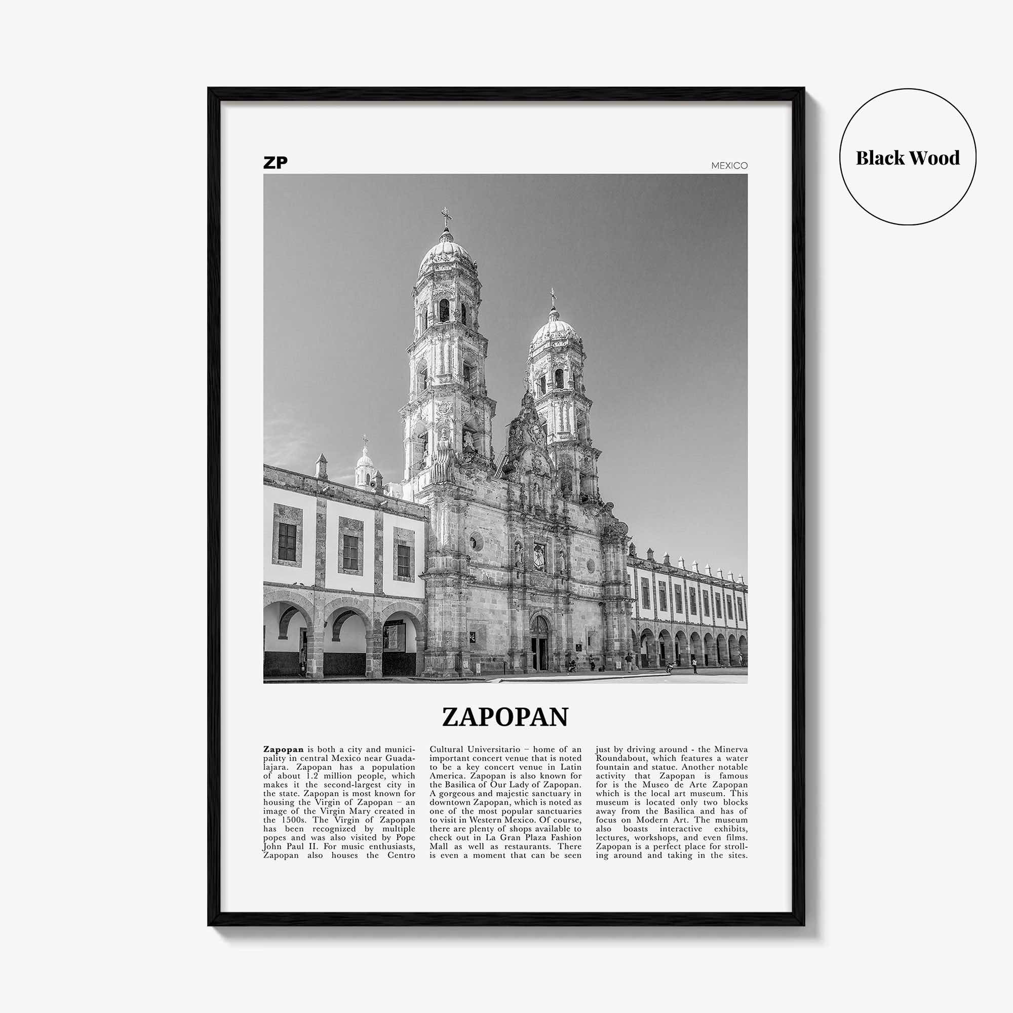 Zapopan Print Black and White, Zapopan Wall Art, Zapopan Poster, Zapopan Photo, Zapopan Wall Décor, Mexico, Jalisco