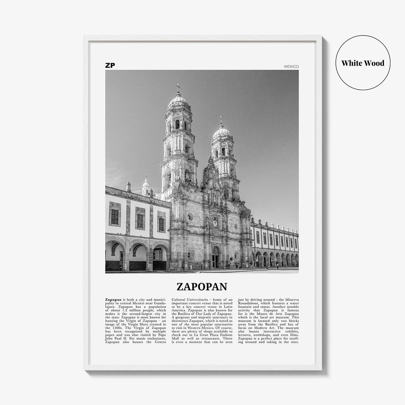 Zapopan Print Black and White, Zapopan Wall Art, Zapopan Poster, Zapopan Photo, Zapopan Wall Décor, Mexico, Jalisco