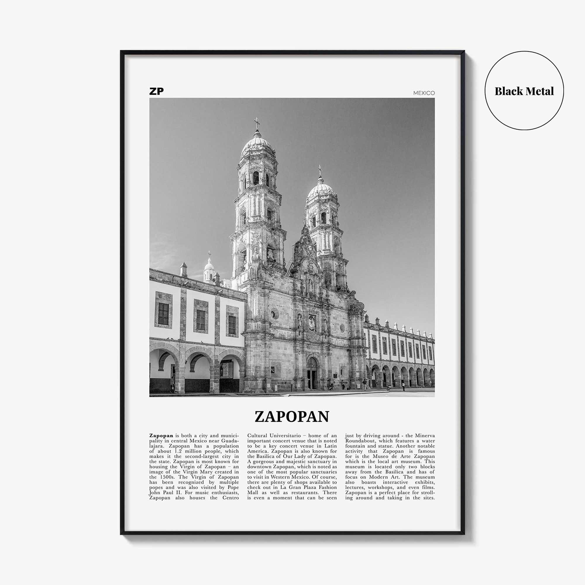 Zapopan Print Black and White, Zapopan Wall Art, Zapopan Poster, Zapopan Photo, Zapopan Wall Décor, Mexico, Jalisco