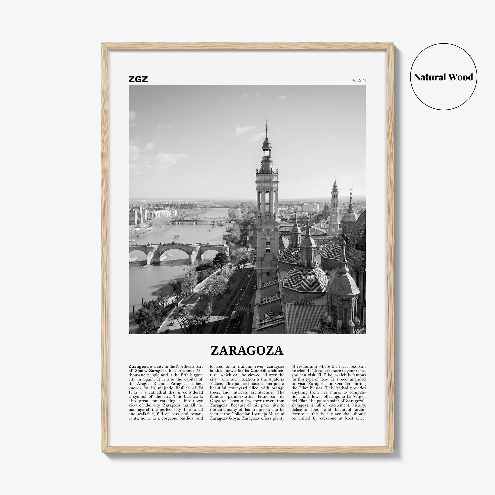 Zaragoza Print Black and White, Zaragoza Wall Art, Zaragoza Poster, Zaragoza Photo, Zaragoza Wall Décor, Aragon, Saragossa, Spain, España