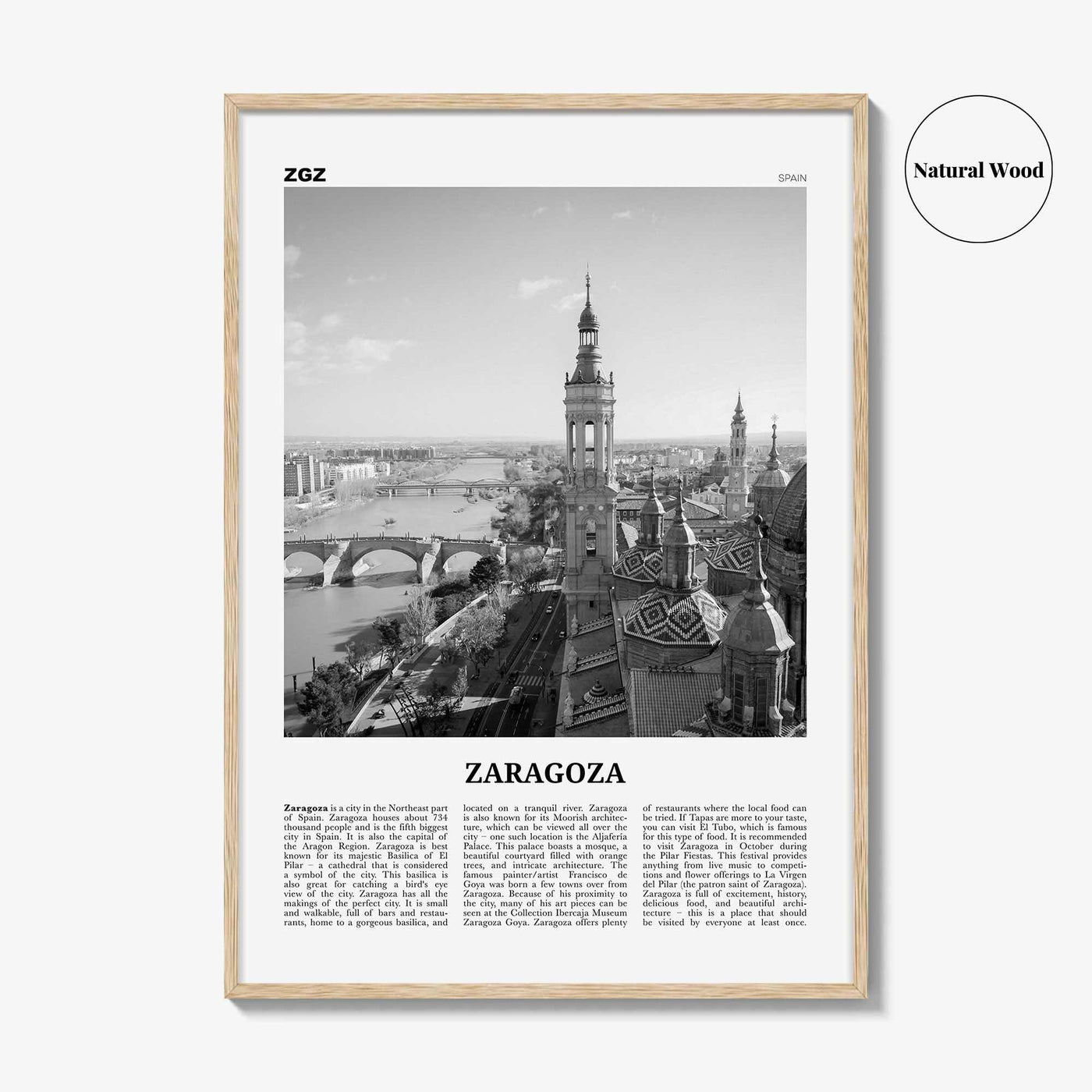 Zaragoza Print Black and White, Zaragoza Wall Art, Zaragoza Poster, Zaragoza Photo, Zaragoza Wall Décor, Aragon, Saragossa, Spain, España