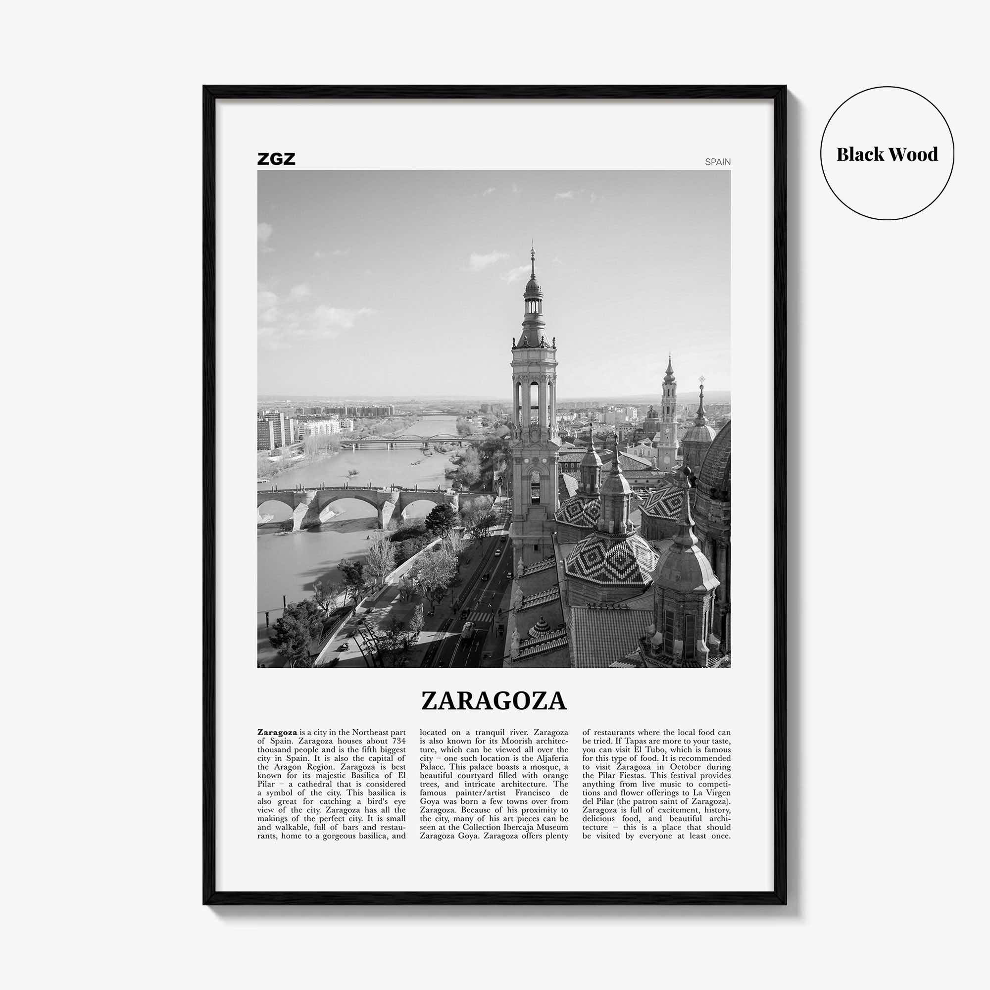 Zaragoza Print Black and White, Zaragoza Wall Art, Zaragoza Poster, Zaragoza Photo, Zaragoza Wall Décor, Aragon, Saragossa, Spain, España