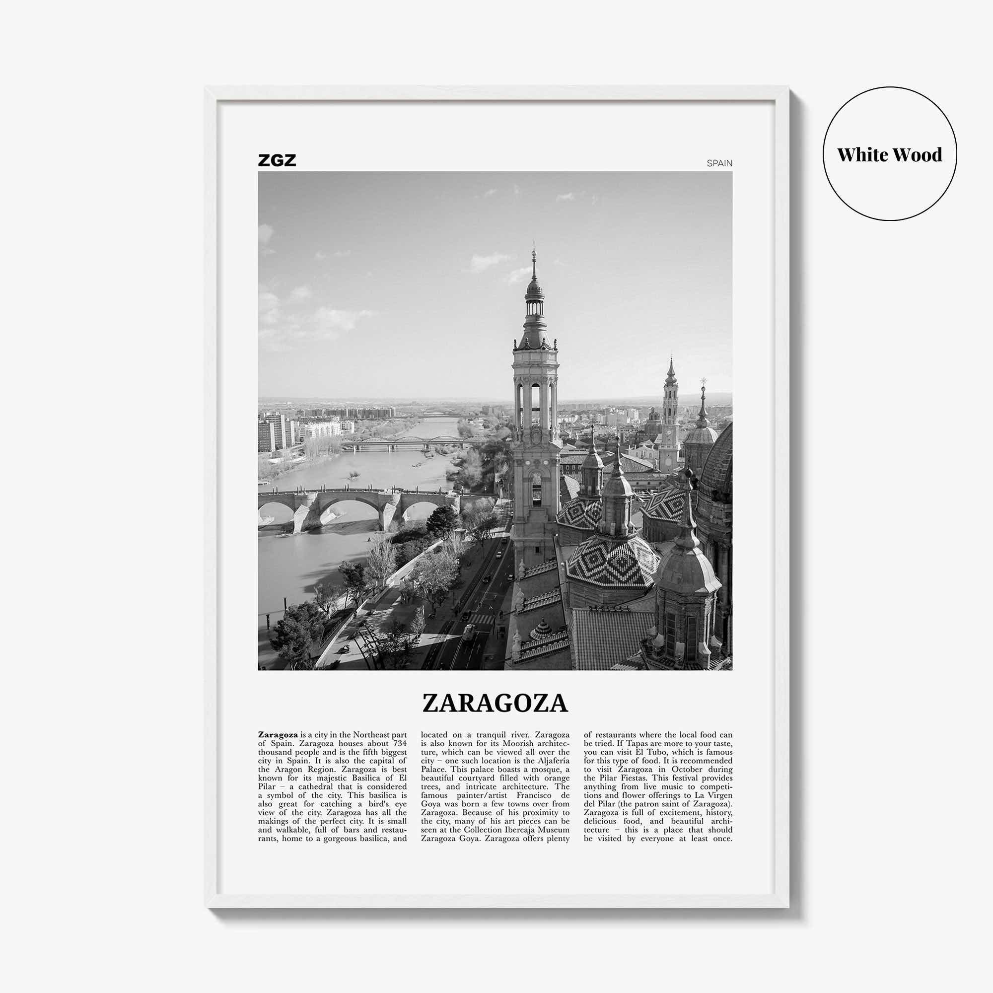 Zaragoza Print Black and White, Zaragoza Wall Art, Zaragoza Poster, Zaragoza Photo, Zaragoza Wall Décor, Aragon, Saragossa, Spain, España
