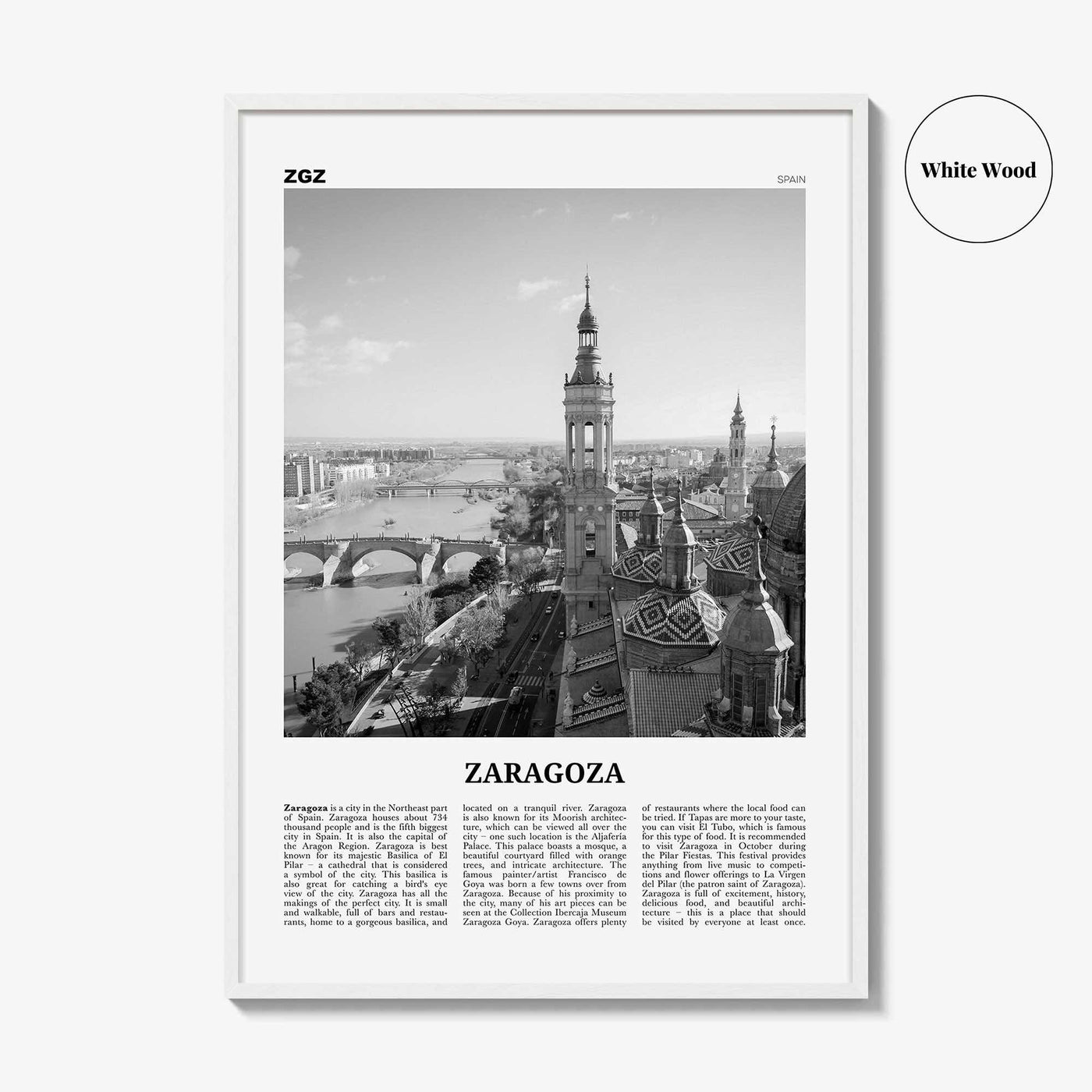 Zaragoza Print Black and White, Zaragoza Wall Art, Zaragoza Poster, Zaragoza Photo, Zaragoza Wall Décor, Aragon, Saragossa, Spain, España