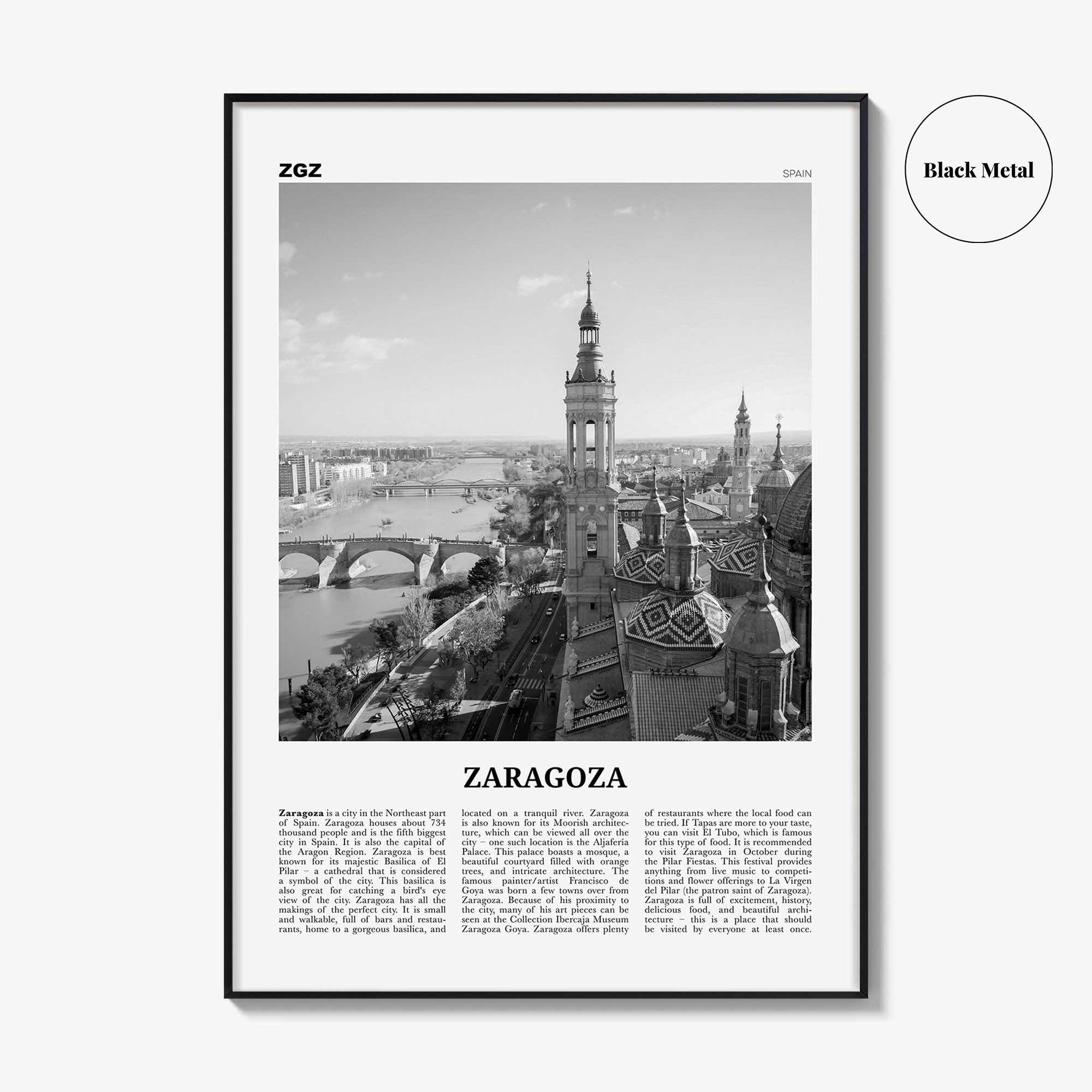 Zaragoza Print Black and White, Zaragoza Wall Art, Zaragoza Poster, Zaragoza Photo, Zaragoza Wall Décor, Aragon, Saragossa, Spain, España