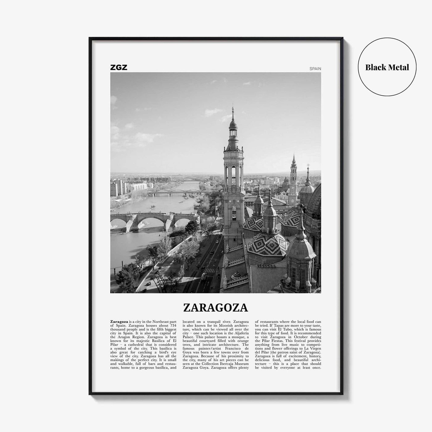 Zaragoza Print Black and White, Zaragoza Wall Art, Zaragoza Poster, Zaragoza Photo, Zaragoza Wall Décor, Aragon, Saragossa, Spain, España