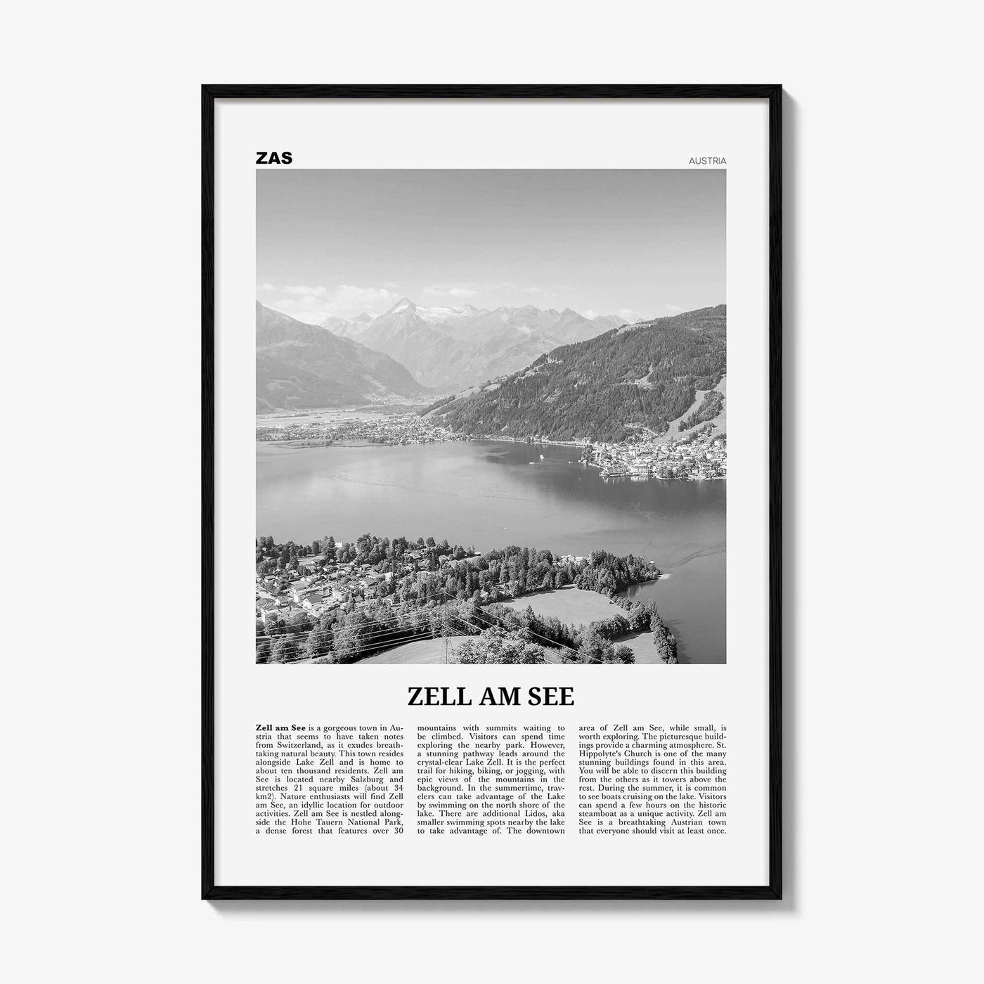 Zell am See Print Black and White, Zell am See Wall Art, Zell am See Poster, Zell am See Photo, Zell am See Décor, Zell am See Map, Austria