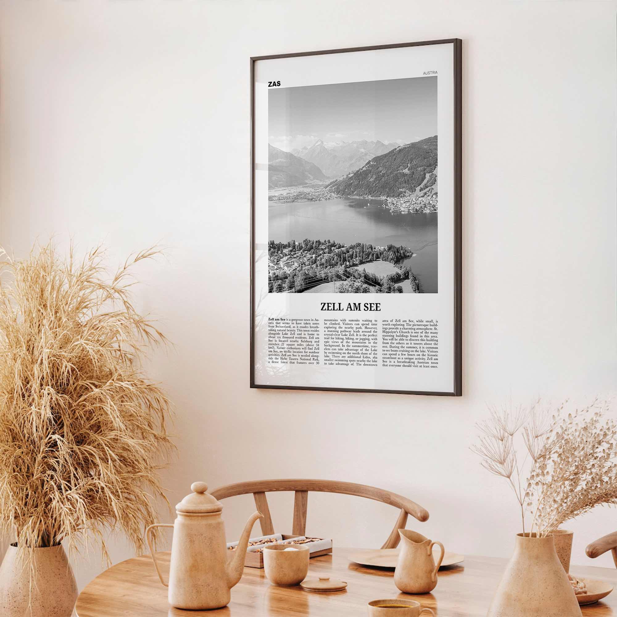 Zell am See Print Black and White, Zell am See Wall Art, Zell am See Poster, Zell am See Photo, Zell am See Décor, Zell am See Map, Austria