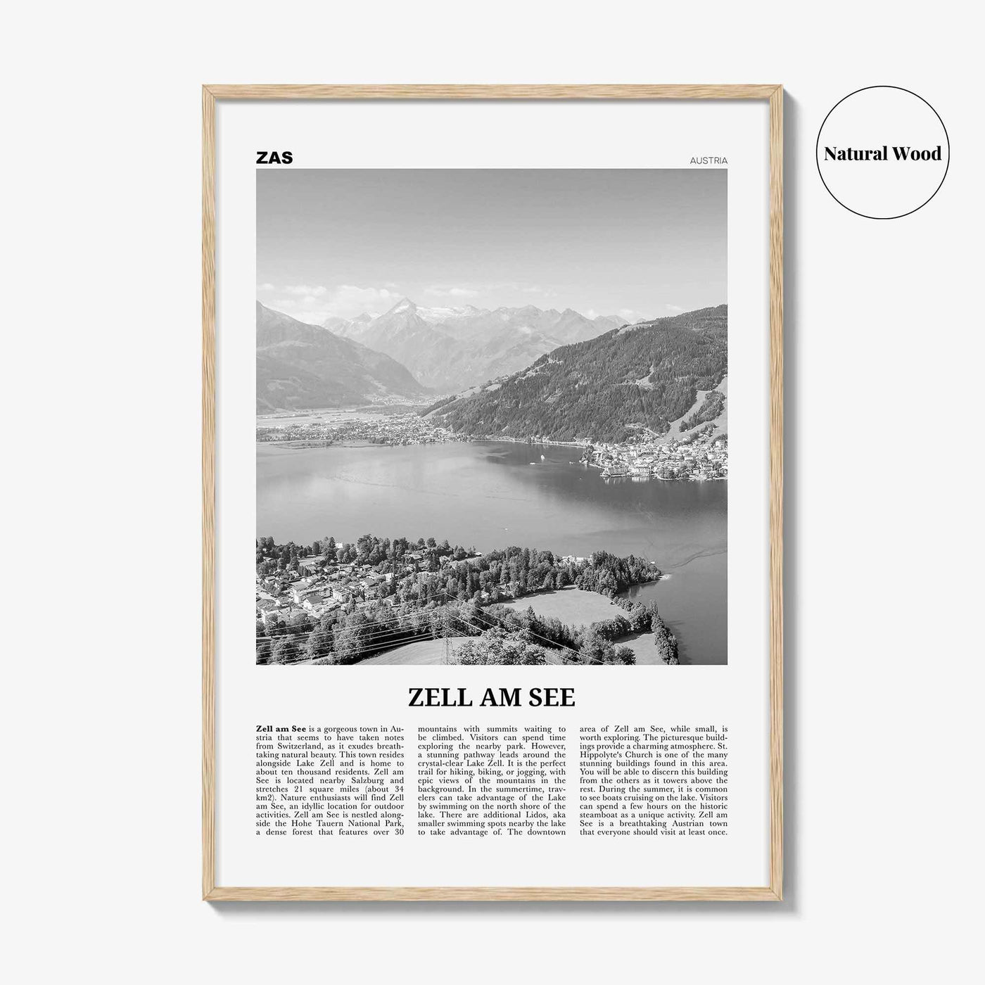 Zell am See Print Black and White, Zell am See Wall Art, Zell am See Poster, Zell am See Photo, Zell am See Décor, Zell am See Map, Austria
