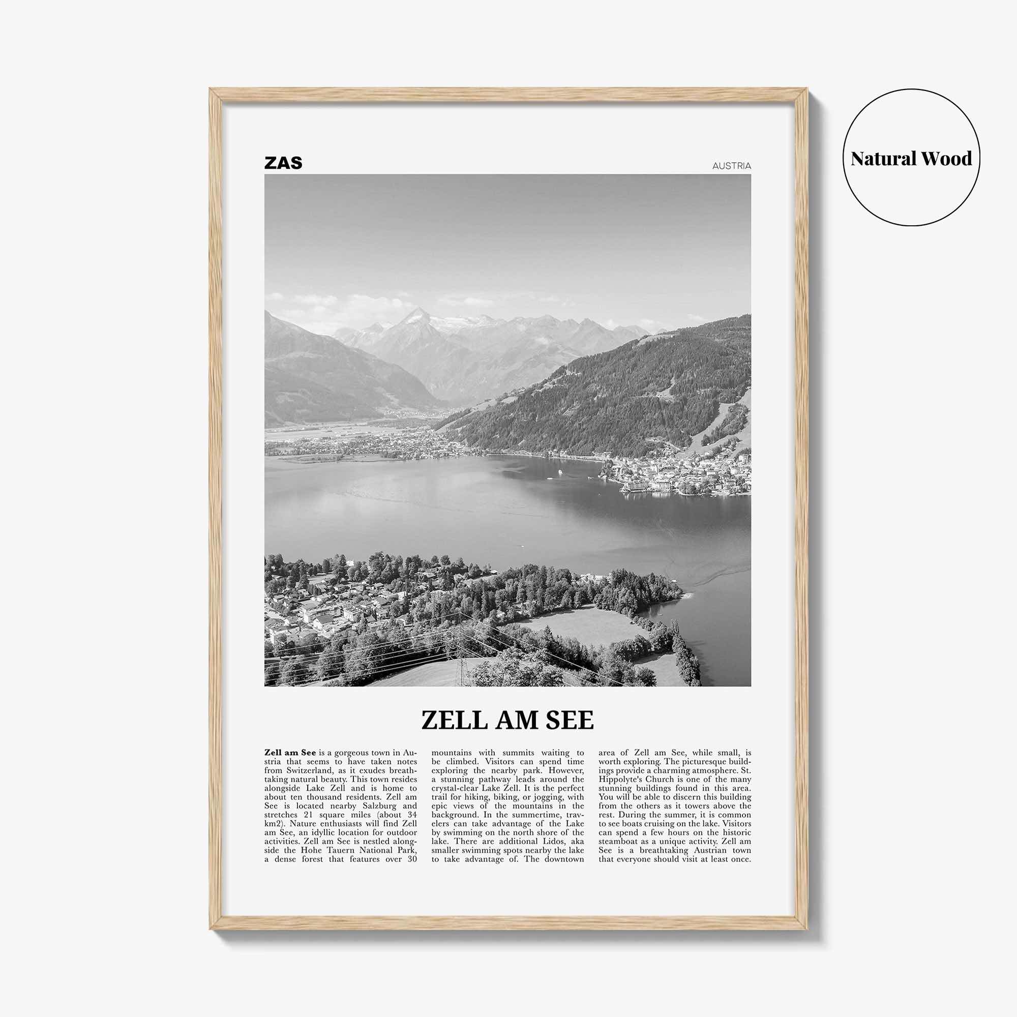 Zell am See Print Black and White, Zell am See Wall Art, Zell am See Poster, Zell am See Photo, Zell am See Décor, Zell am See Map, Austria