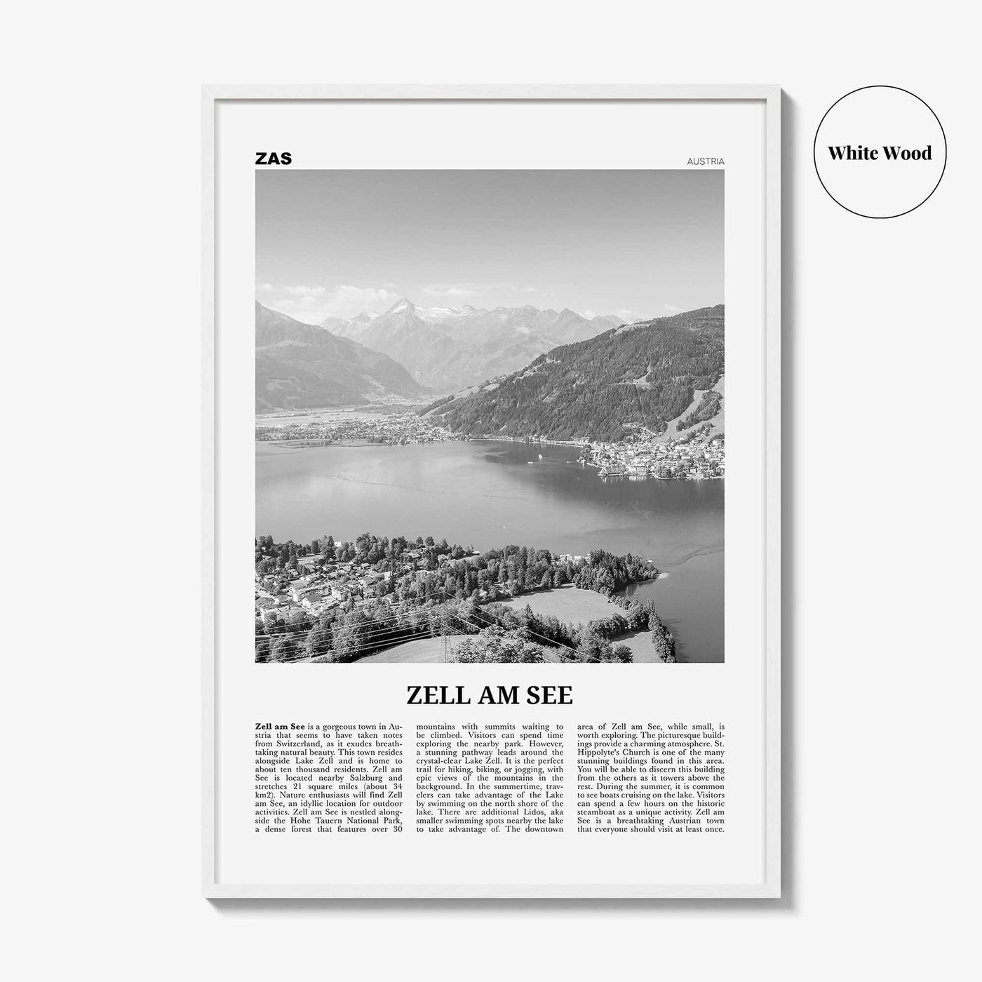 Zell am See Print Black and White, Zell am See Wall Art, Zell am See Poster, Zell am See Photo, Zell am See Décor, Zell am See Map, Austria