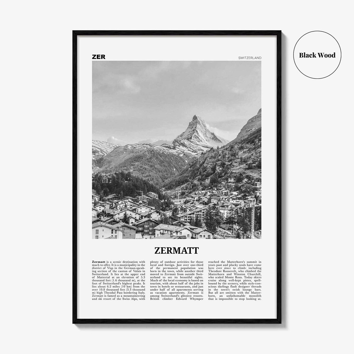 Zermatt Print Black and White, Zermatt Wall Art, Zermatt Poster, Schweiz, Switzerland, Swiss, Schweizerische, Suisse, Matterhorn, Europe