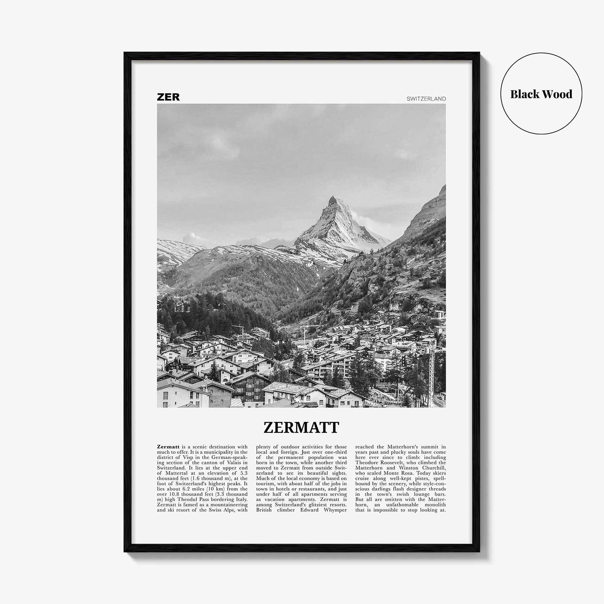 Zermatt Print Black and White, Zermatt Wall Art, Zermatt Poster, Schweiz, Switzerland, Swiss, Schweizerische, Suisse, Matterhorn, Europe