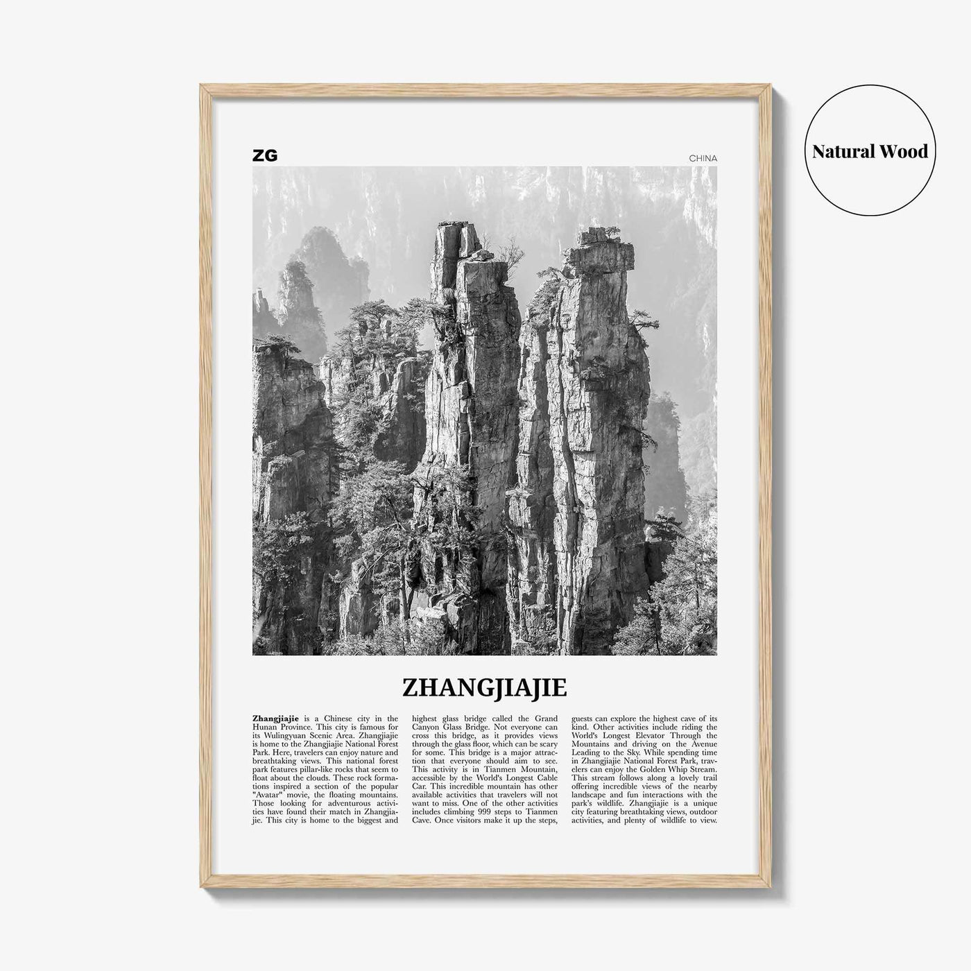 Zhangjiajie Print Black and White, Zhangjiajie Wall Art, Zhangjiajie Poster, Zhangjiajie Photo, Zhangjiajie Wall Décor, Zhangjiajie Map